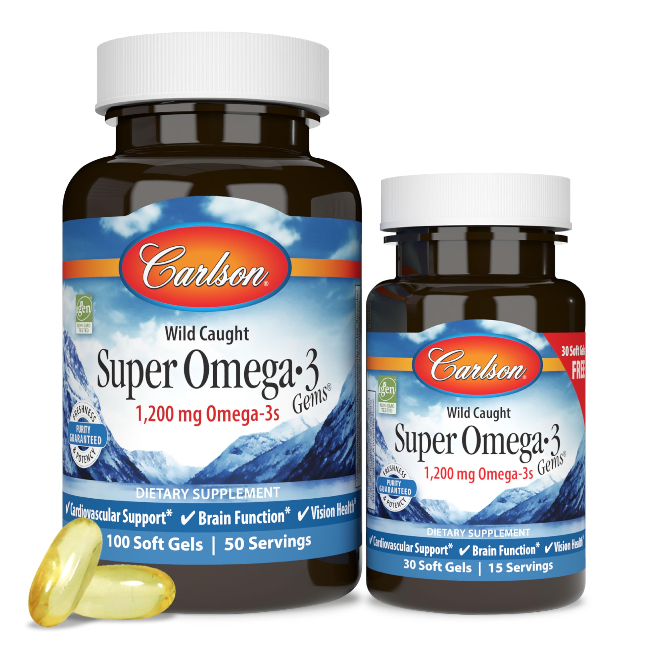 Carlson - Super Omega-3 Gems, 1200 mg Omega-3 Fatty Acids with EPA and DHA, Wild-Caught Norwegian Supplement, Sustainably Sourced Fish Oil Capsules,