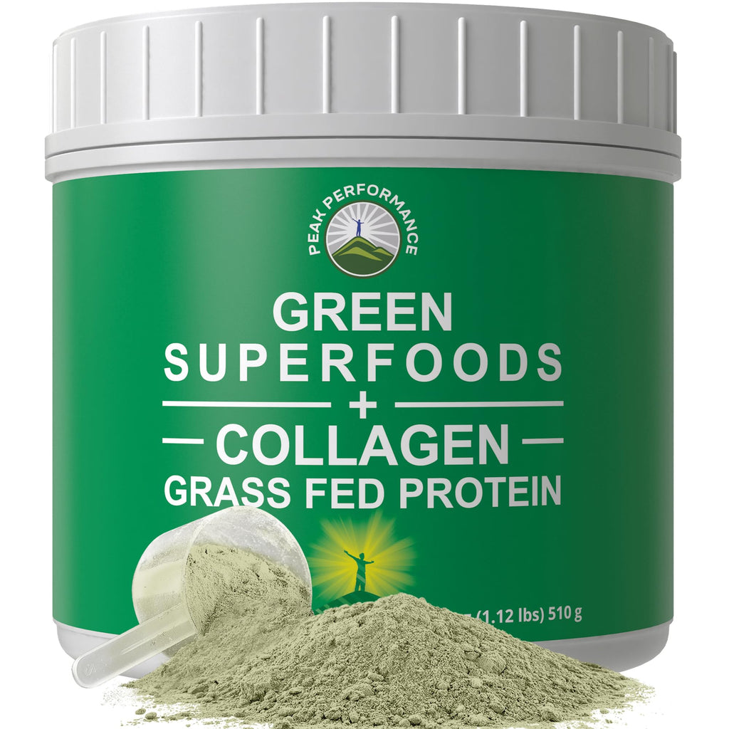 Greens Superfood + Grass Fed Collagen Peptides Powder - Ultimate Blend of Best Tasting Green Superfood with Pure Pasture Raised Hydrolyzed Protein Powder for Skin Hair + Joint Health Peak Performance Au supplements