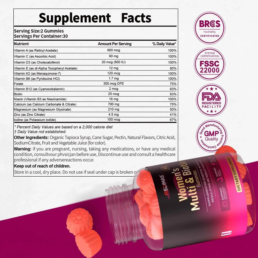 Redimas Multivitamin Gummies for Women, Chewable Adult Vitamin with Vitamins A, B, C, D, E, and Biotin, Gummy Format for Everyday Nutrient Inclusion Redimas Au supplements
