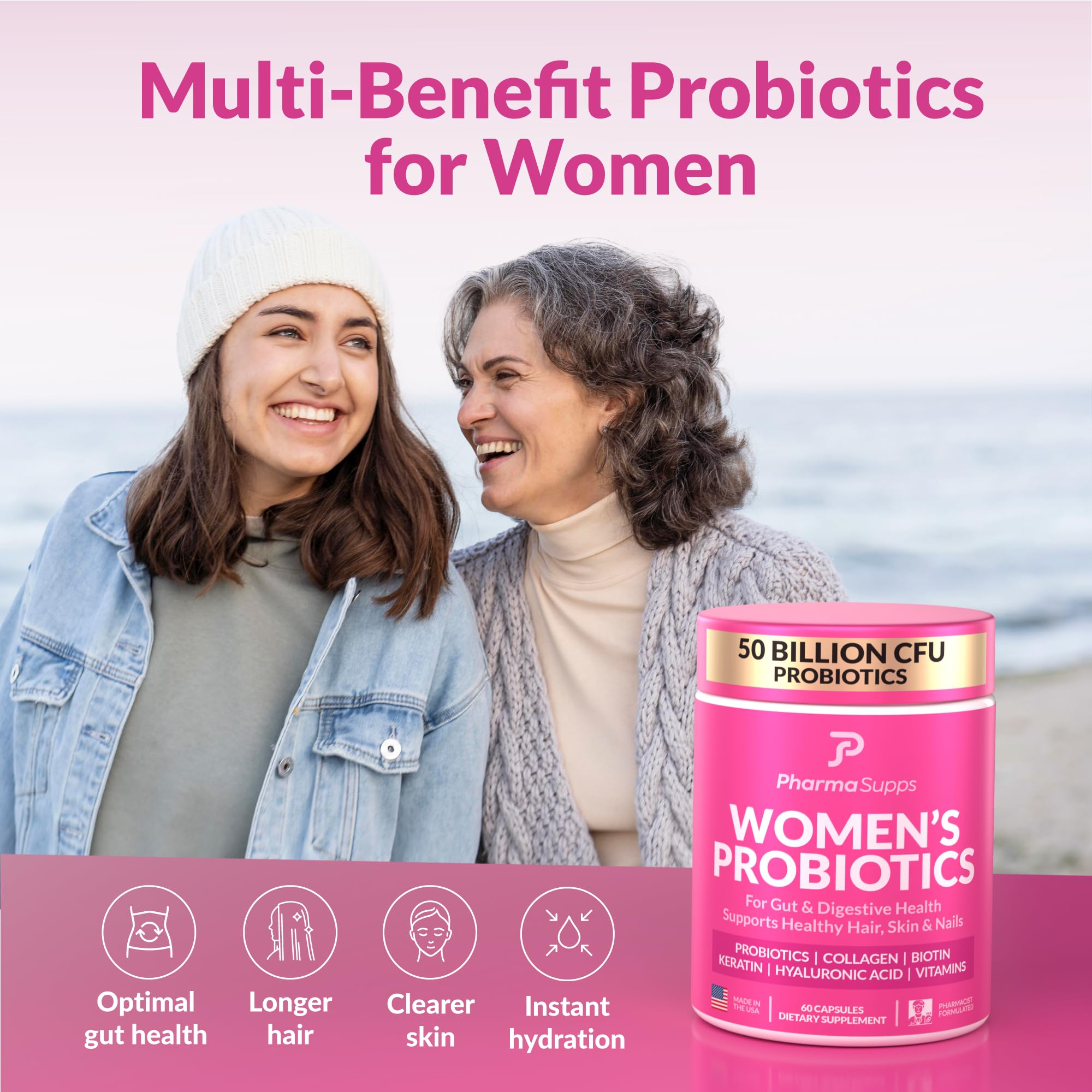 ADVANCED Women's Probiotics for Gut Health - Hair, Skin, & Nails Vitamins Support - 50 Billion CFU w/ Collagen, Biotin & Keratin - Probiotic Supplement for Digestive Health & Bloating Relief, USA-Made PharmaSupps Au supplements