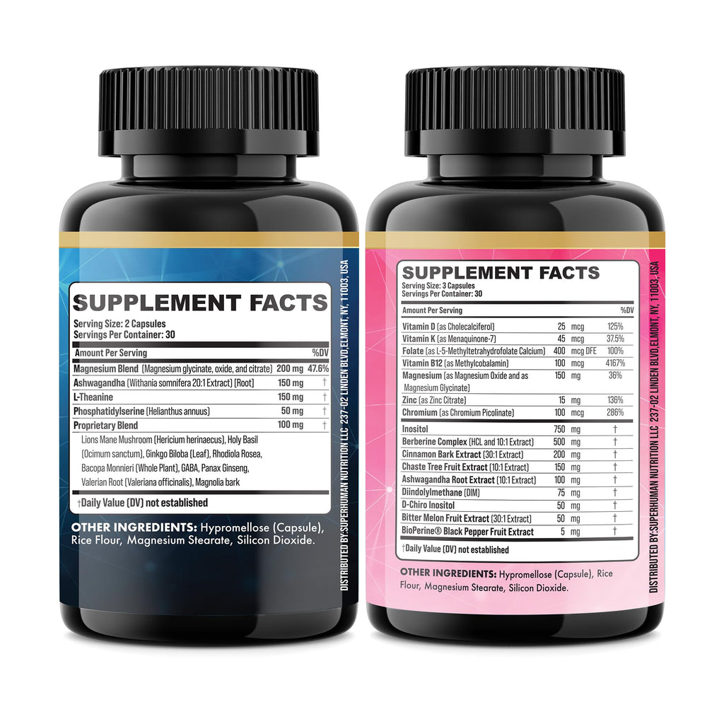 Parrox Cortisol & Myo-Inositol Supplement Bundle, Soothe & Smooth Bundle, 13-in-1 Cortisol Balance, Magnesium, Ashwagandha, L-Theanine, D-Chiro Inositol, Folate, Berberine, Chasteberry (150 Capsules) Parrox Au supplements