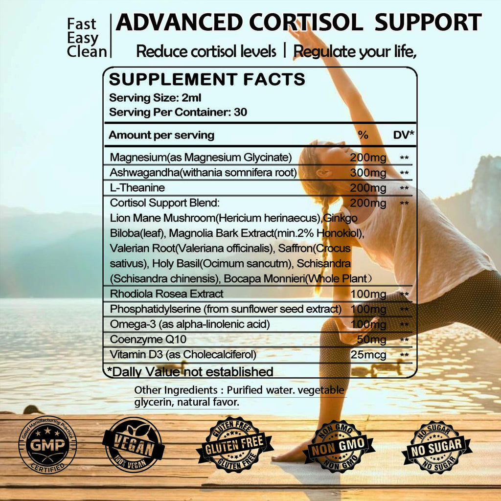 Cortisol Supplements for Women & Men, Cortisol Reducer Manager Detox Liquid Drops Extra Strength Magnesium Glycinate 200mg, L-Theanine & Ashwagandha丨Hormone Balance, Relaxation & Recess Mood GLOVVUUP Au supplements