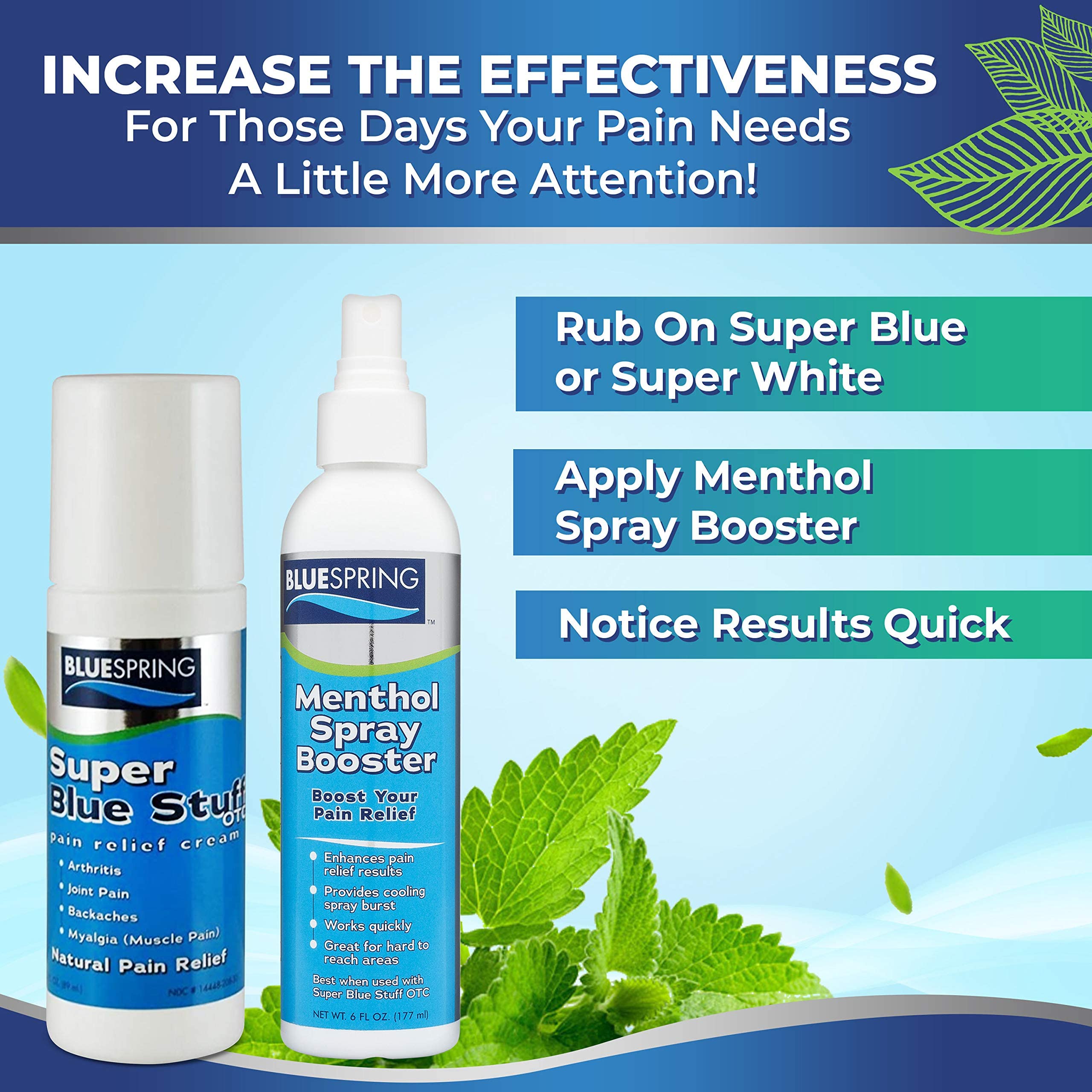 Super Blue Stuff Natural Pain Relief roll on with Emu Oil by BlueSpring- Pain relief rub Anti Inflammatory Analgesic Cream for Back, Knee, Joint, Muscle, Arthritis, and neck Pain Relief- 3 Oz roll-on. Emu Therapy Au supplements