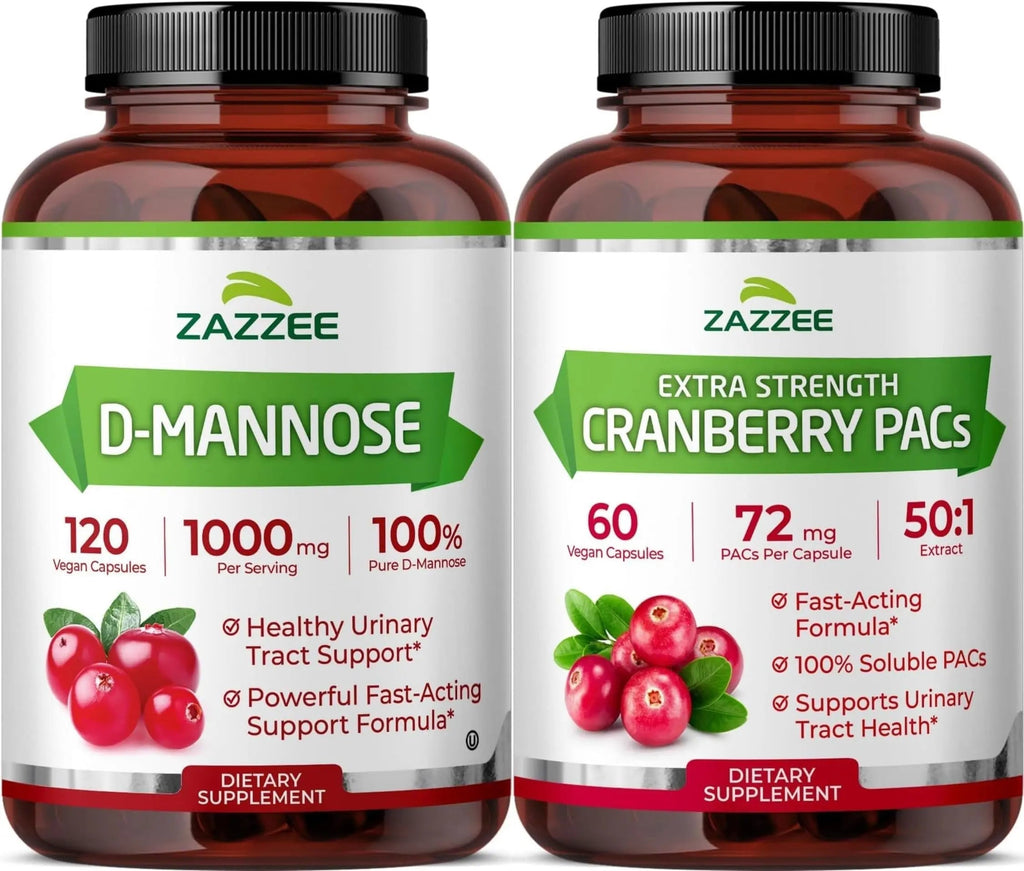 Zazzee Ultimate Urinary Tract Support Bundle | Super Concentrated Proanthocyanidin Cranberry Extract Capsules Plus D-Mannose 1000mg Capsules for UT & Bladder Cleansing (60 Servings Each) Zazzee Au supplements