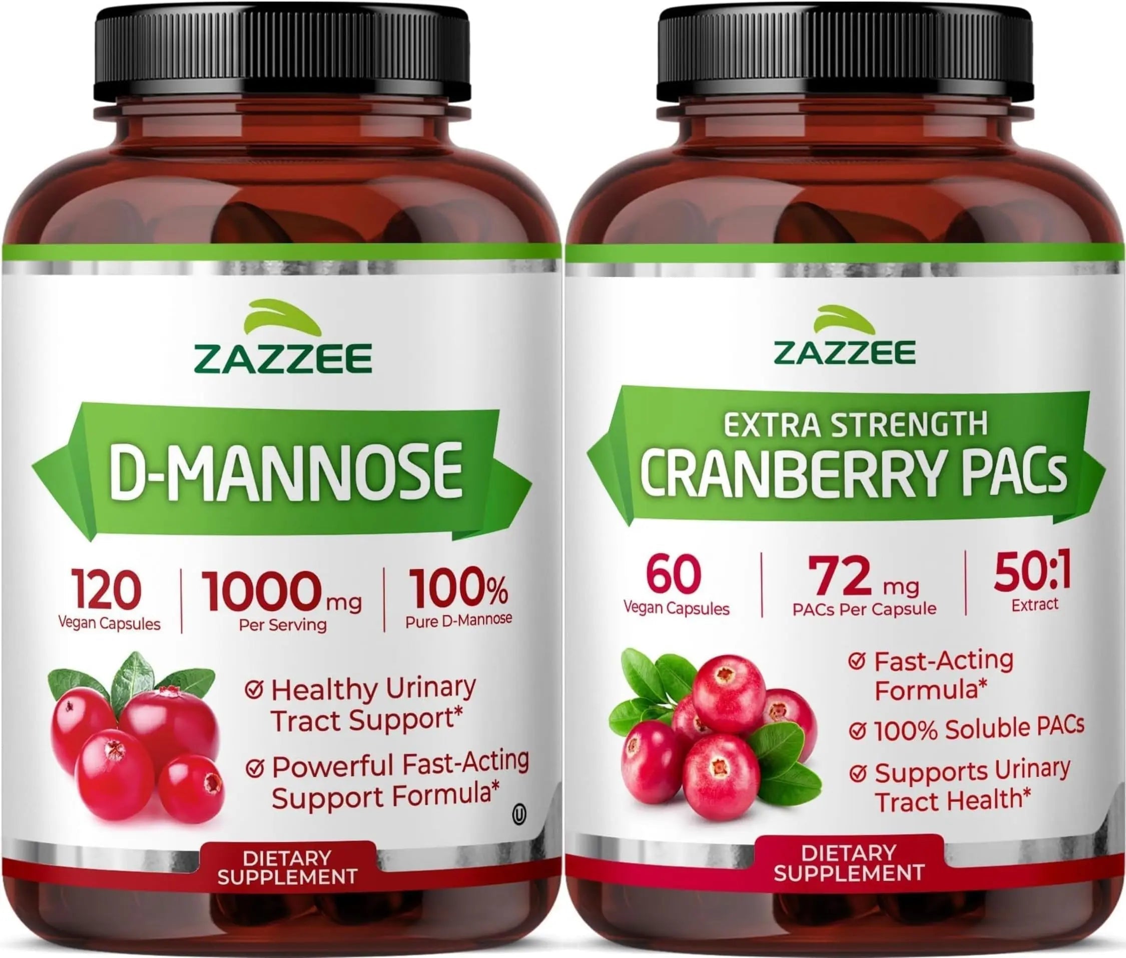 Zazzee Ultimate Urinary Tract Support Bundle | Super Concentrated Proanthocyanidin Cranberry Extract Capsules Plus D-Mannose 1000mg Capsules for UT & Bladder Cleansing (60 Servings Each) Zazzee Au supplements