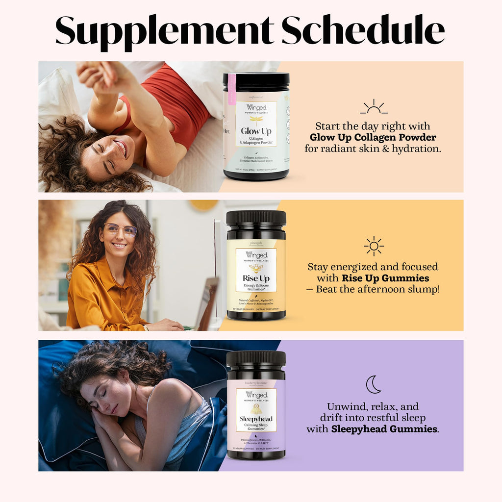 Winged Wellness Rise Up, Energy & Focus Gummies for Women - Daily Brain Boost Gummy Supplement with Natural Caffeine, Ashwagandha, B12, Nootropics Alpha-GPC & Lion’s Mane - Pineapple, 60 Gummies Winged Wellness Au supplements
