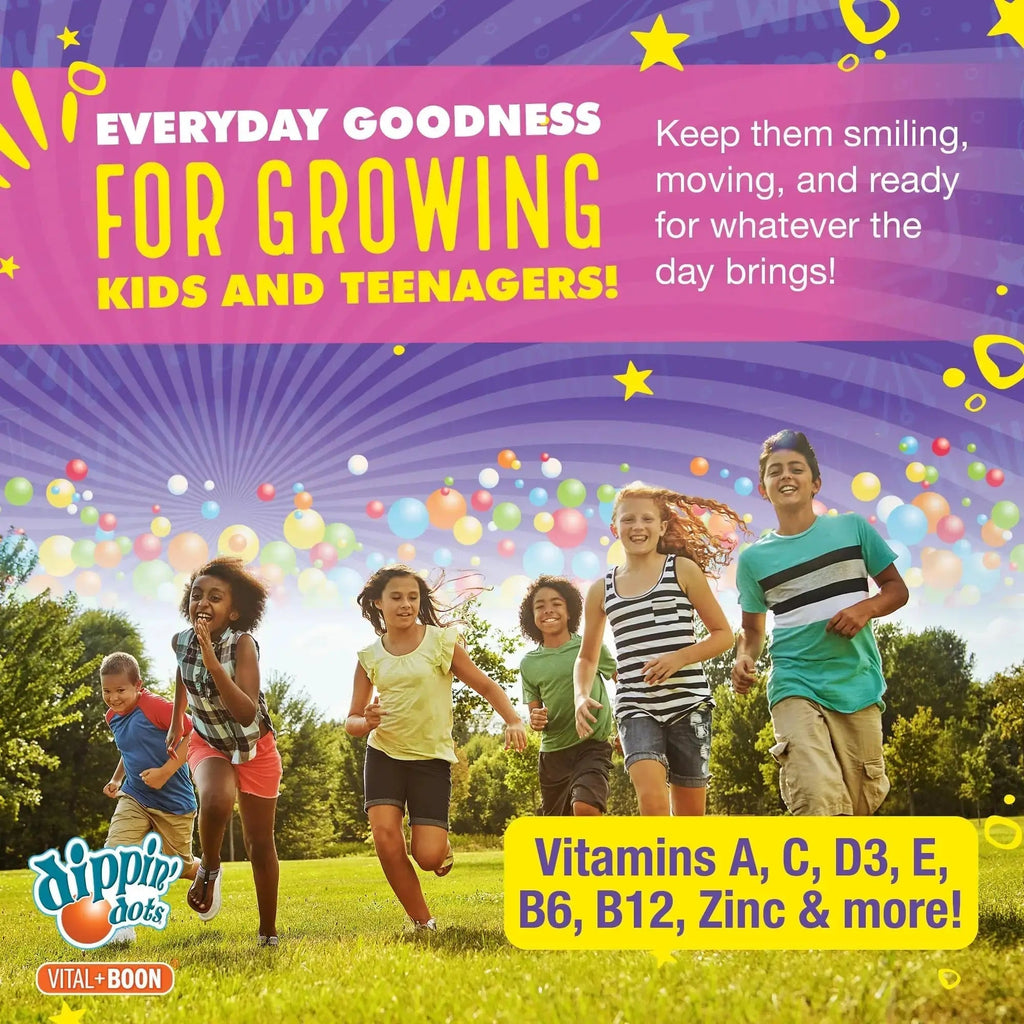 Dippin' Dots - Multivitamin Gummies for Kids Rainbow Fruit Flavor Complete Multivitamin Chewy Gummies Vitamin A, B, C, D3, E, B6, Zinc - 60 Count Vital+Boon Au supplements
