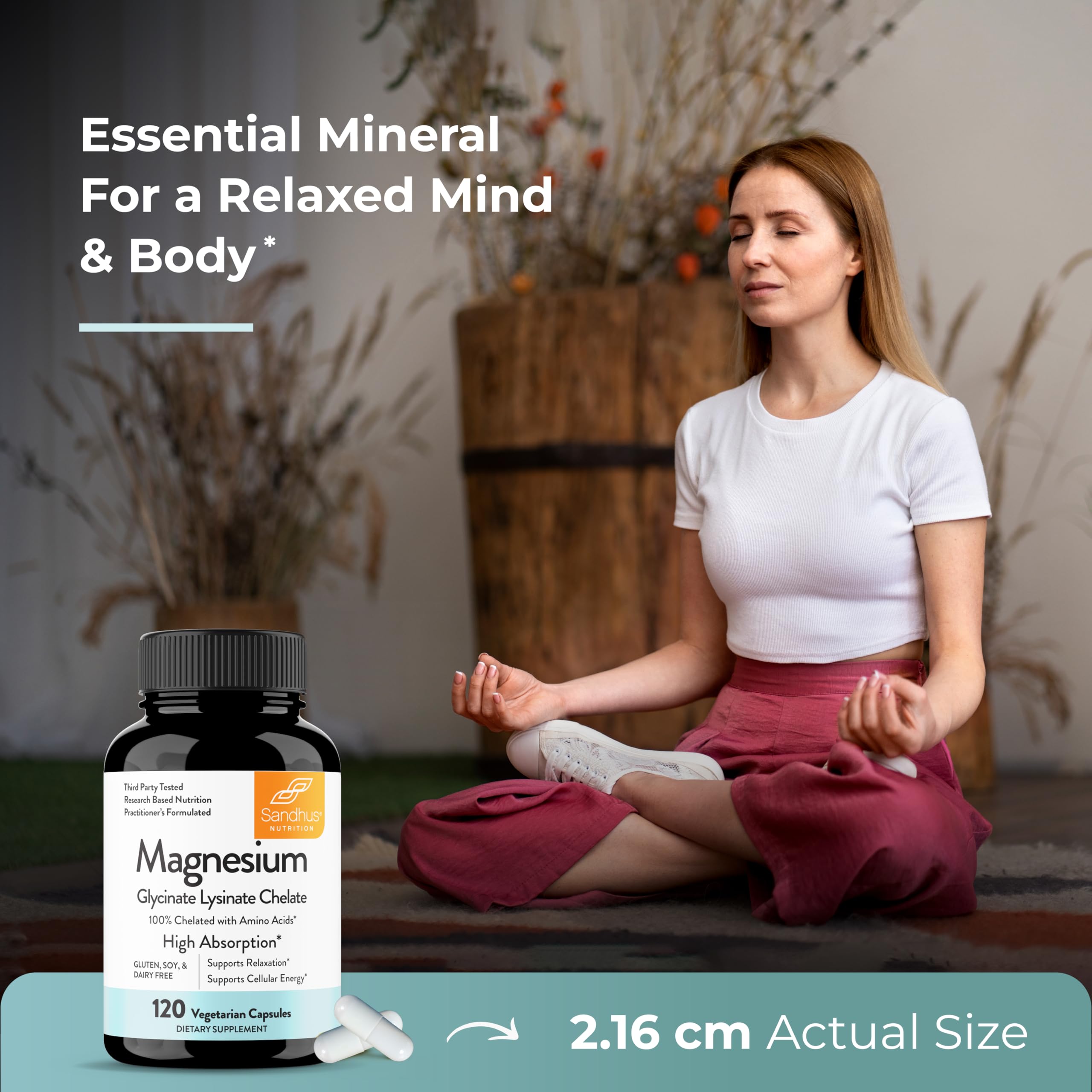 Sandhu's Magnesium Glycinate Lysinate | 120 Easy to Swallow Chelated Vegan Capsules | Magnesium Lysine Chelate Supplement for High Absorption | for Best Sleep, Leg Cramps, Relaxation Sandhu's Au supplements