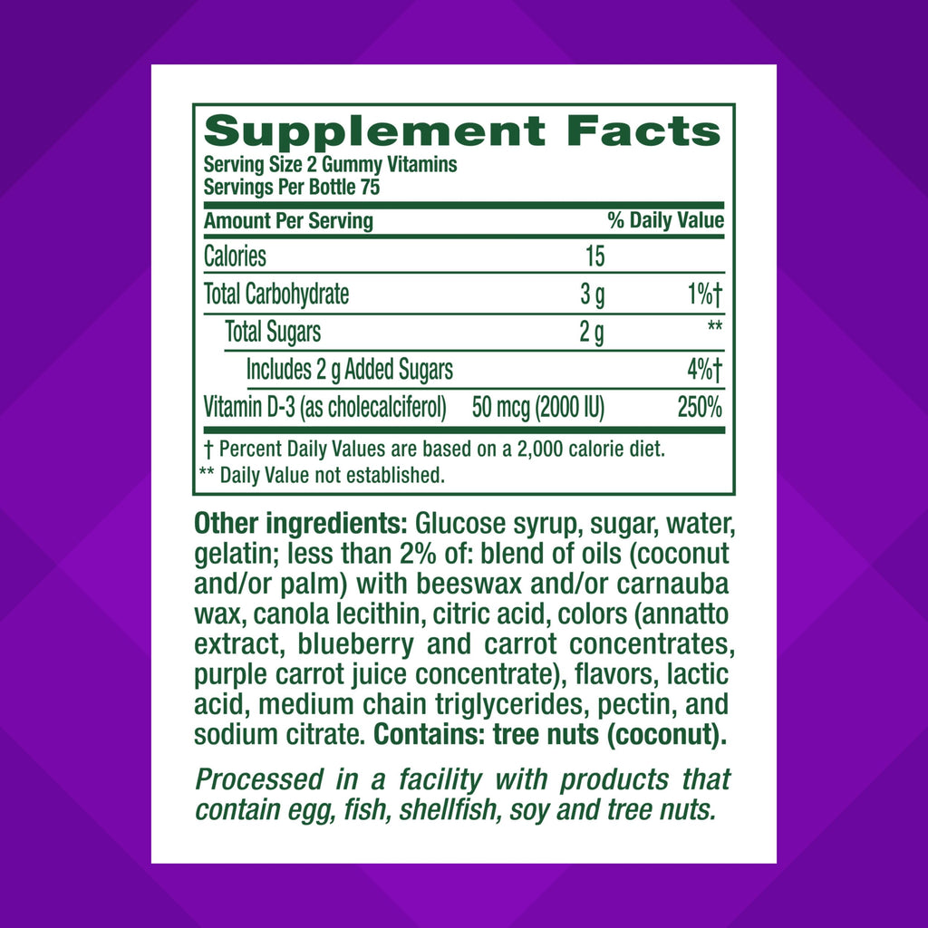 vitafusion Vitamin D3 Gummies, Bone and Immune Support, Peach, Blackberry, Strawberry Flavored