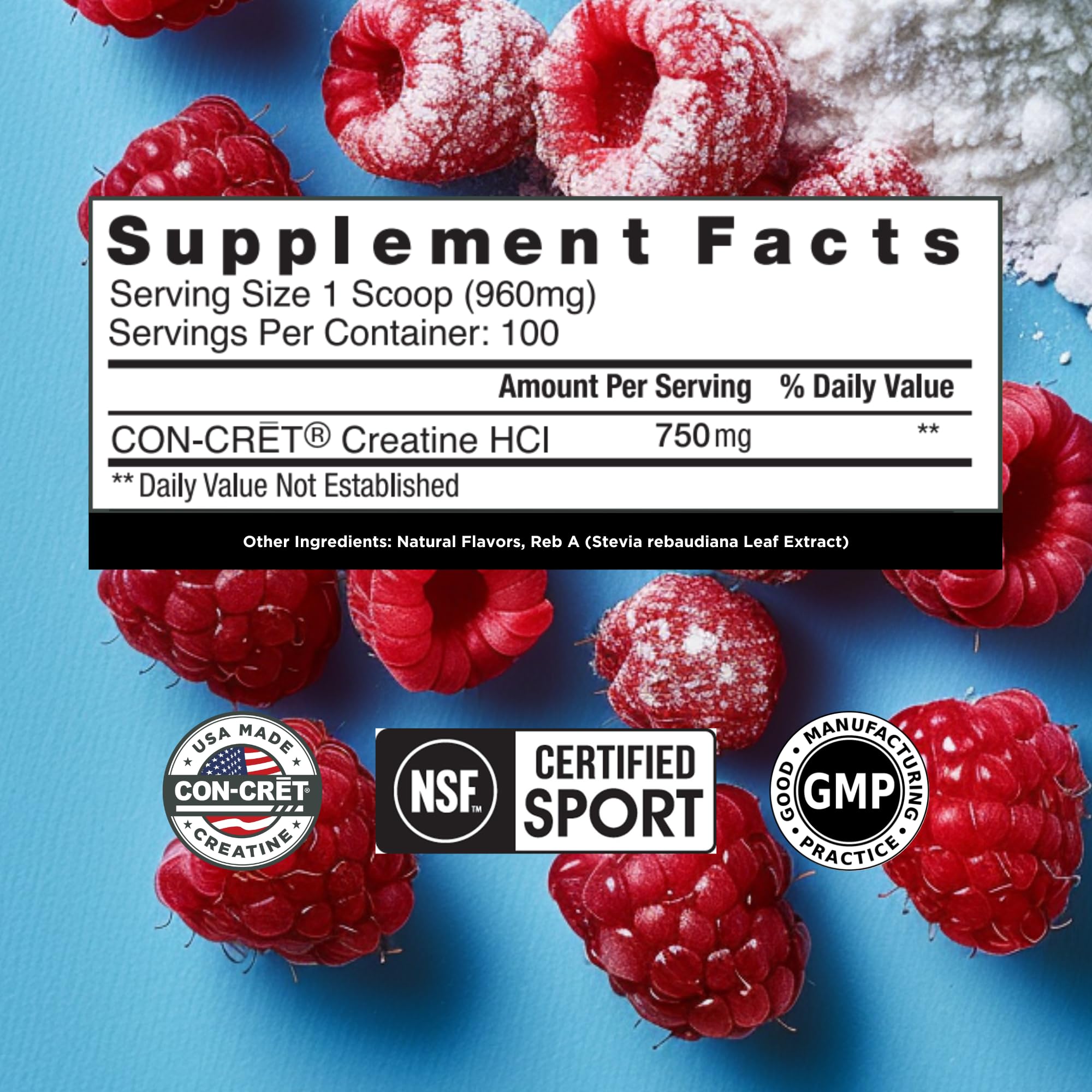 CON-CRET Creatine HCl Powder | Muscle, Cognitive, Cellular Energy Support | No Bloating or Cramps | USA Made & NSF Certified