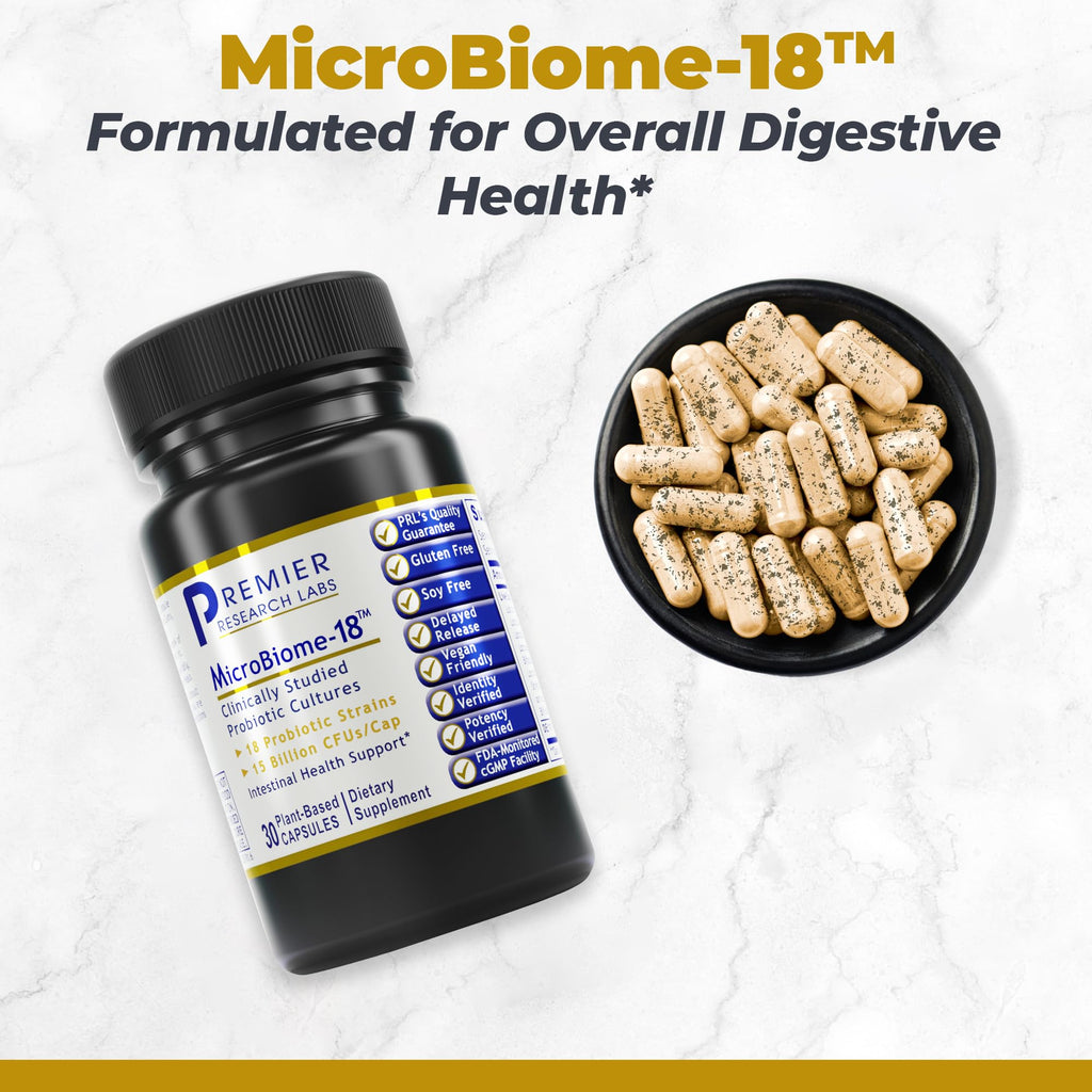 Premier Research Labs MicroBiome-18 - Probiotics for Digestive Health, Probiotics with Lactobacillus Acidophilus for Women and Men, Reuteri for Healthy Gut