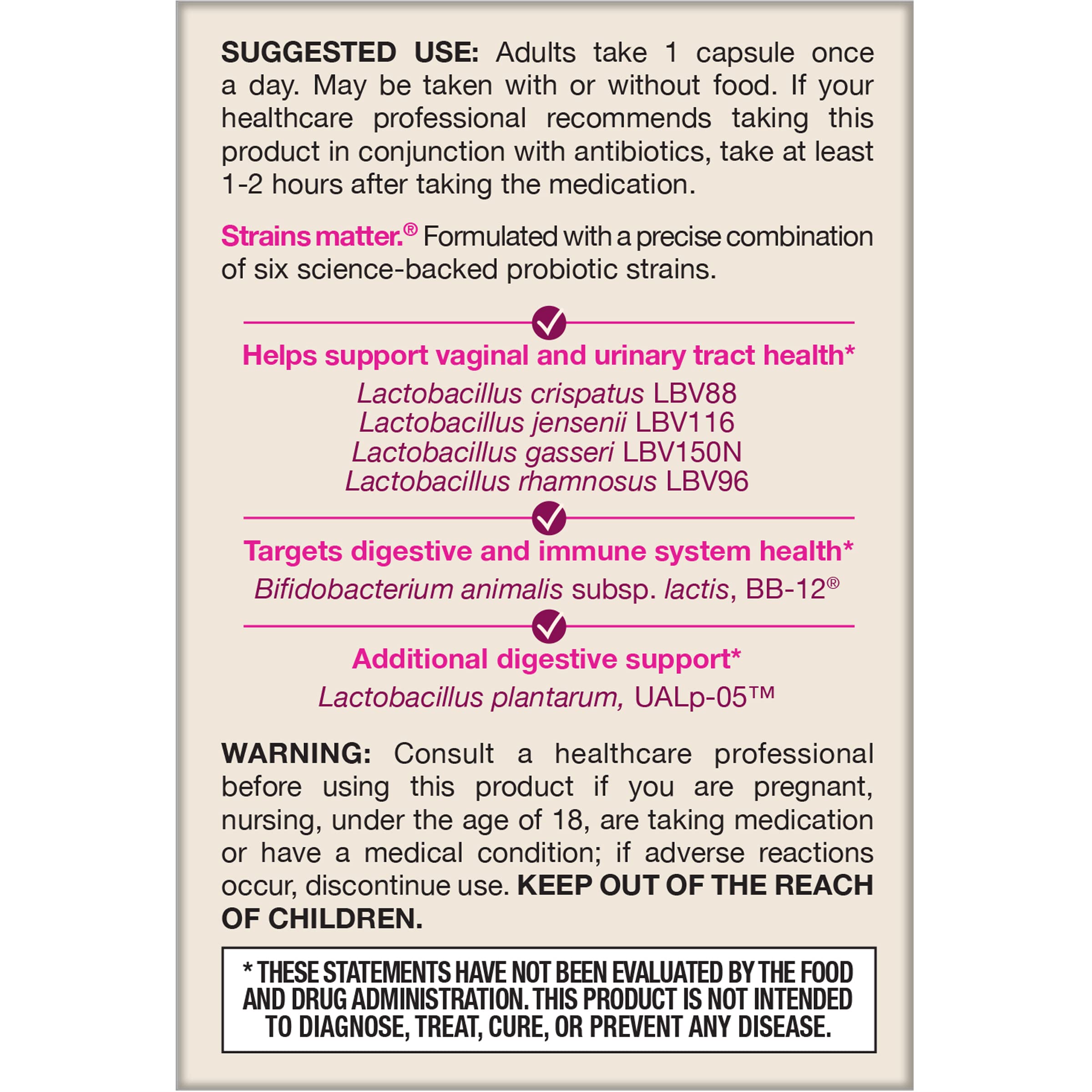 Jarrow Formulas Fem-Dophilus Advanced Vaginal & Digestive Probiotics 10 Billion CFU with 6 Science Backed Strains, for Vaginal, Urinary Tract