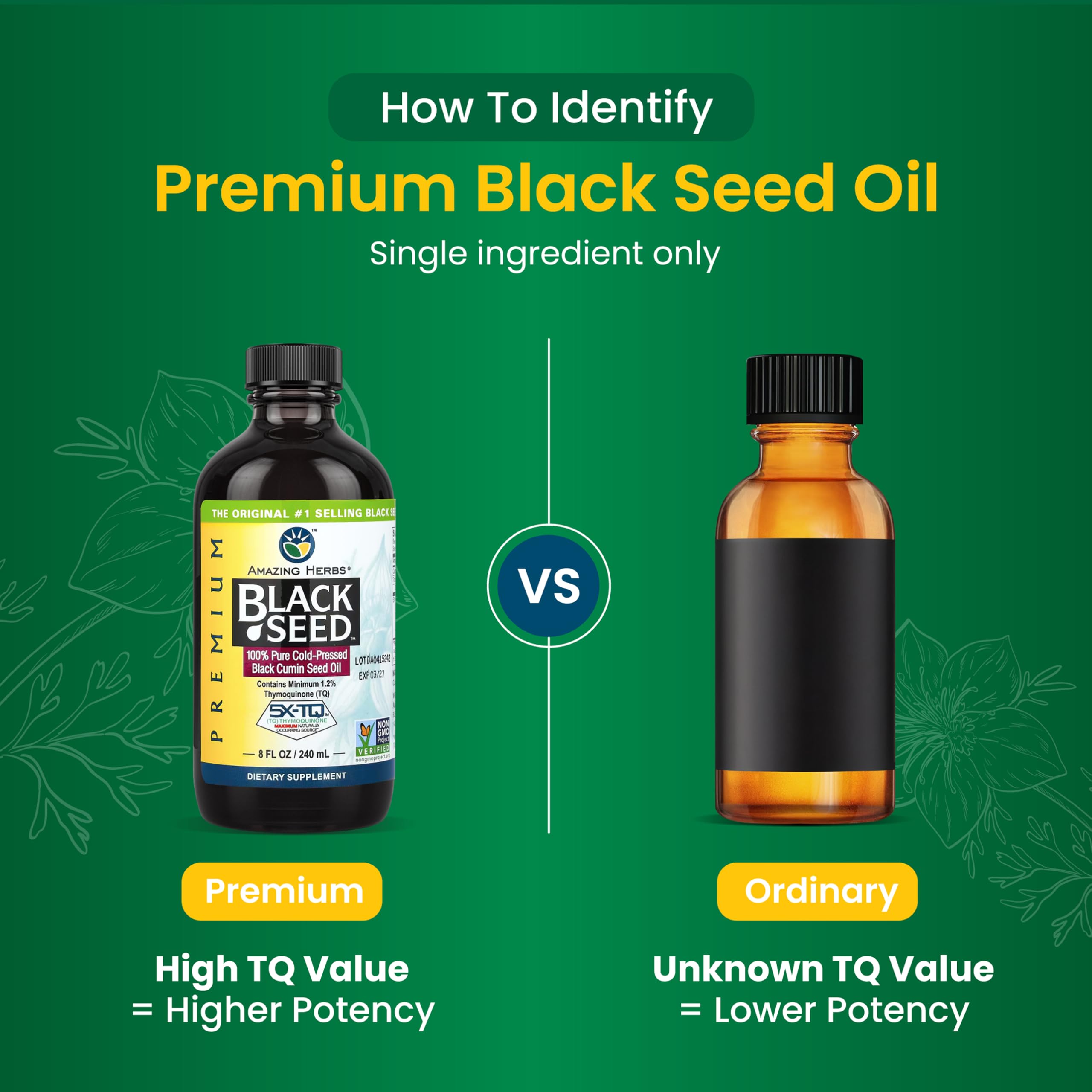 Amazing Herbs Premium Liquid Black Seed Oil - Cold Pressed with Nigella & Sativa, Aids in Digestive Health, Omegas 3 6 & 9, Immune Support, Brain Function