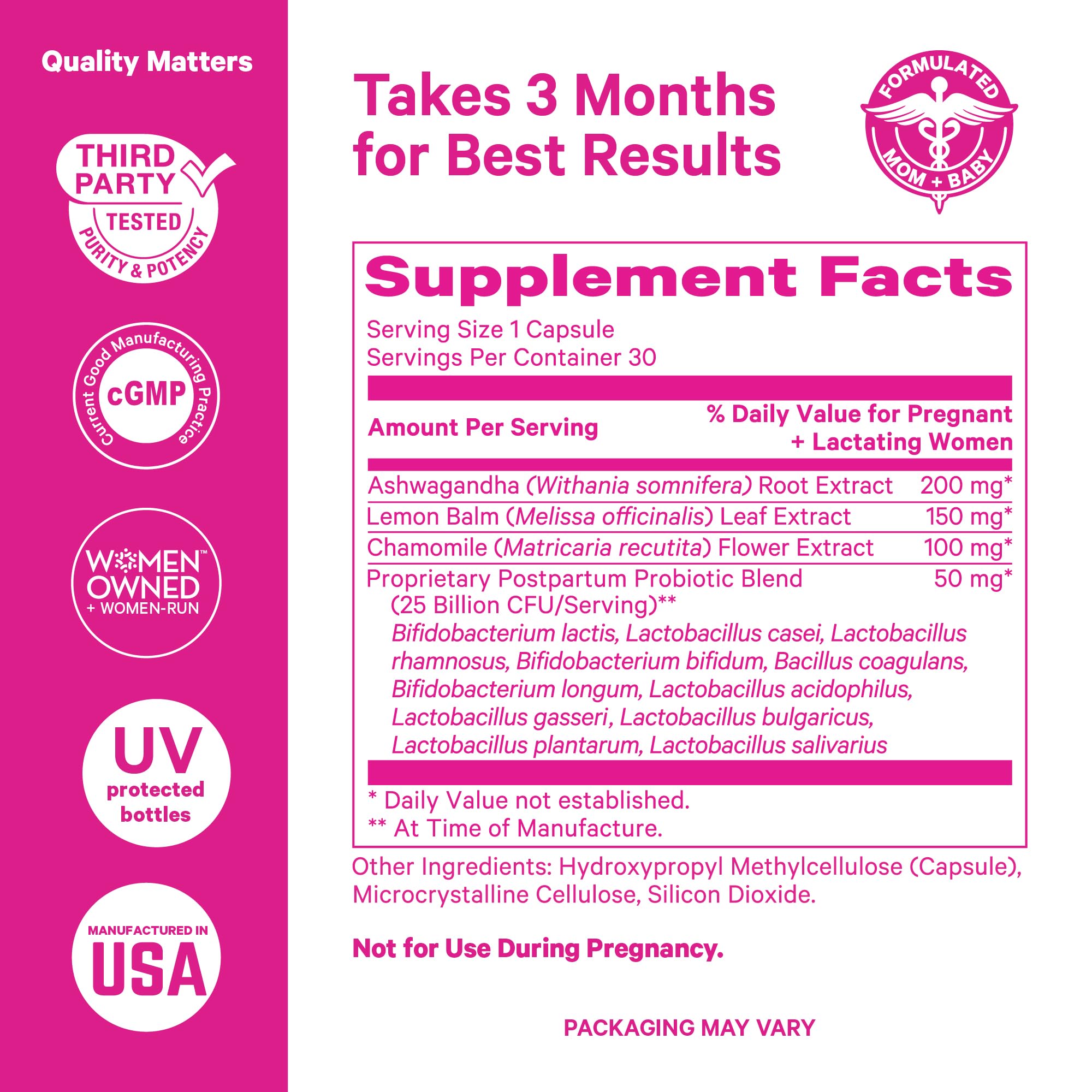 Pink Stork Probiotics for Postnatal Women - 30 Billion CFUS with Ashwagandha and Chamomile, Postpartum Essentials for Hormone Balance, Mood Support, Gut Health, Digestive Wellness, 30 Capsules Pink Stork Au supplements