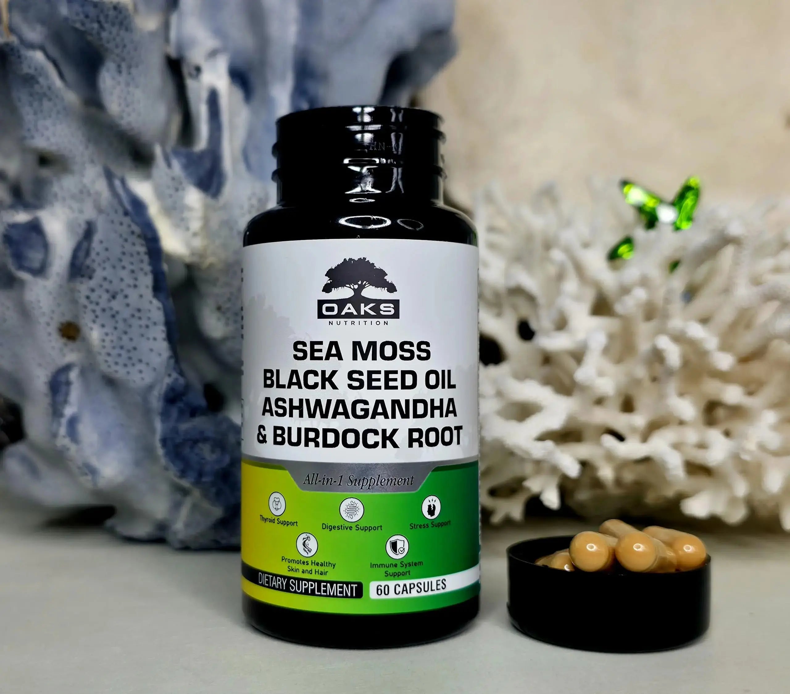 Oaks Nutrition Premium 15-in-1 Sea Moss Multivitamin with Black Seed Oil, Ashwagandha, Turmeric, Bladderwrack, Burdock, Elderberry Oaks Nutrition Au supplements