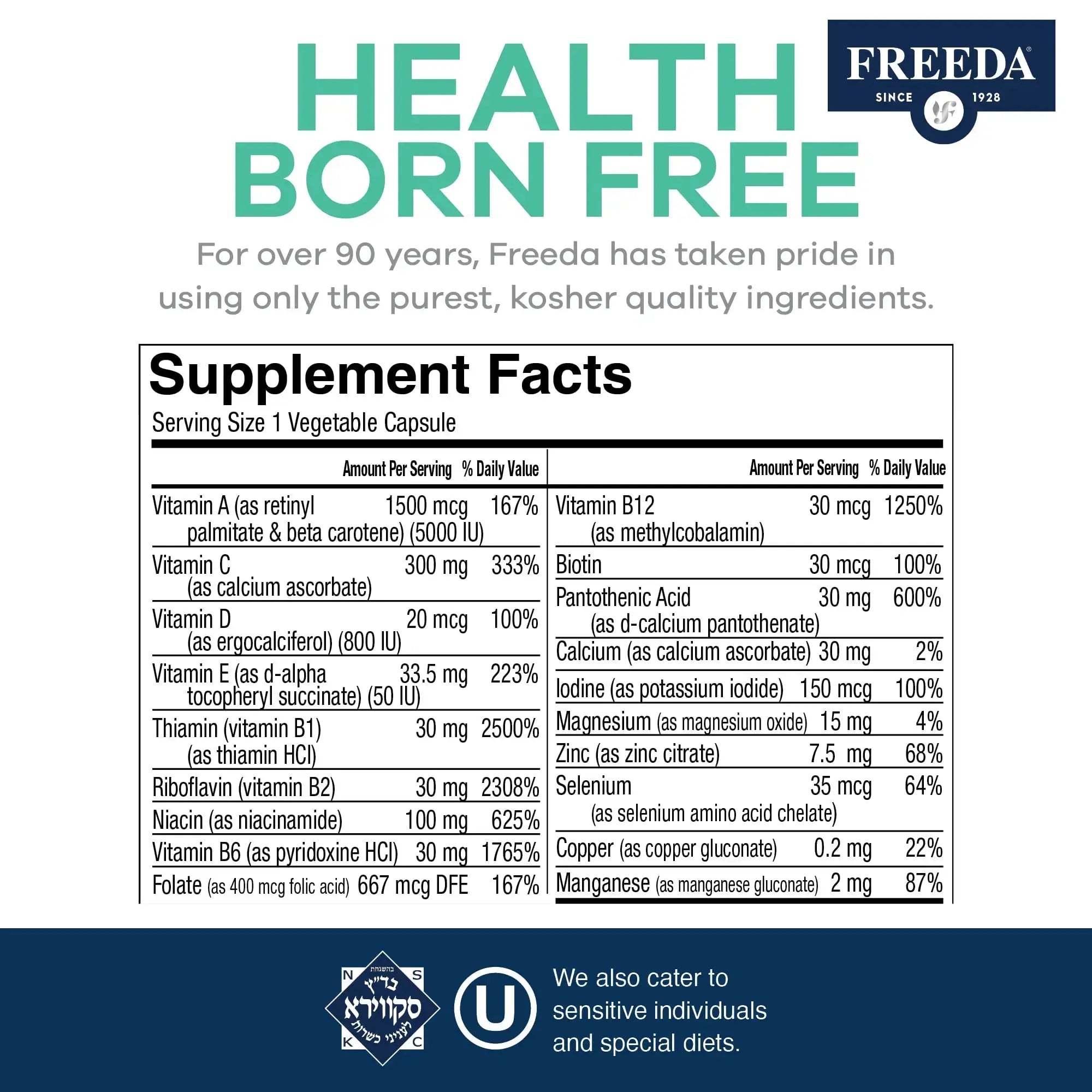 FREEDA One Daily Multivitamin Without Iron – Quintabs-M Iron-Free – Kosher, Balanced Multivitamin Supplements for Adults FREEDA Au supplements
