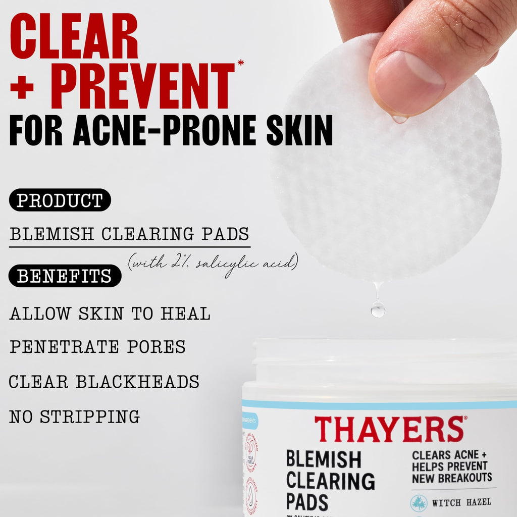 Thayers Blemish Clearing Acne Pads, Salicylic Acid Acne Treatment for Face, Pore Reducing, Exfoliating
