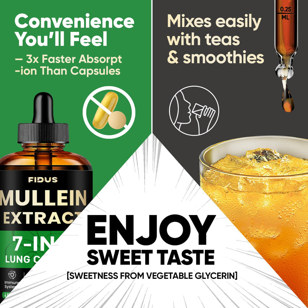 Mullein Drops for Lungs, 120 Servings - Mullein Leaf with 7 Herbs Echinacea, Oregano, Ginger, Elderberry, Marshmallow Root & Thyme - Lung Detox for Smokers