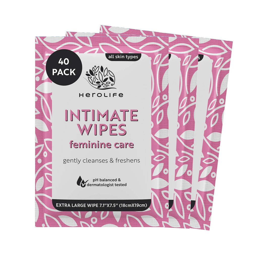 HEROLIFE Personal Wipes for Feminine Care, Single Use To Go, Plant-Based, 1 pack of 40 Single Herolife Au supplements