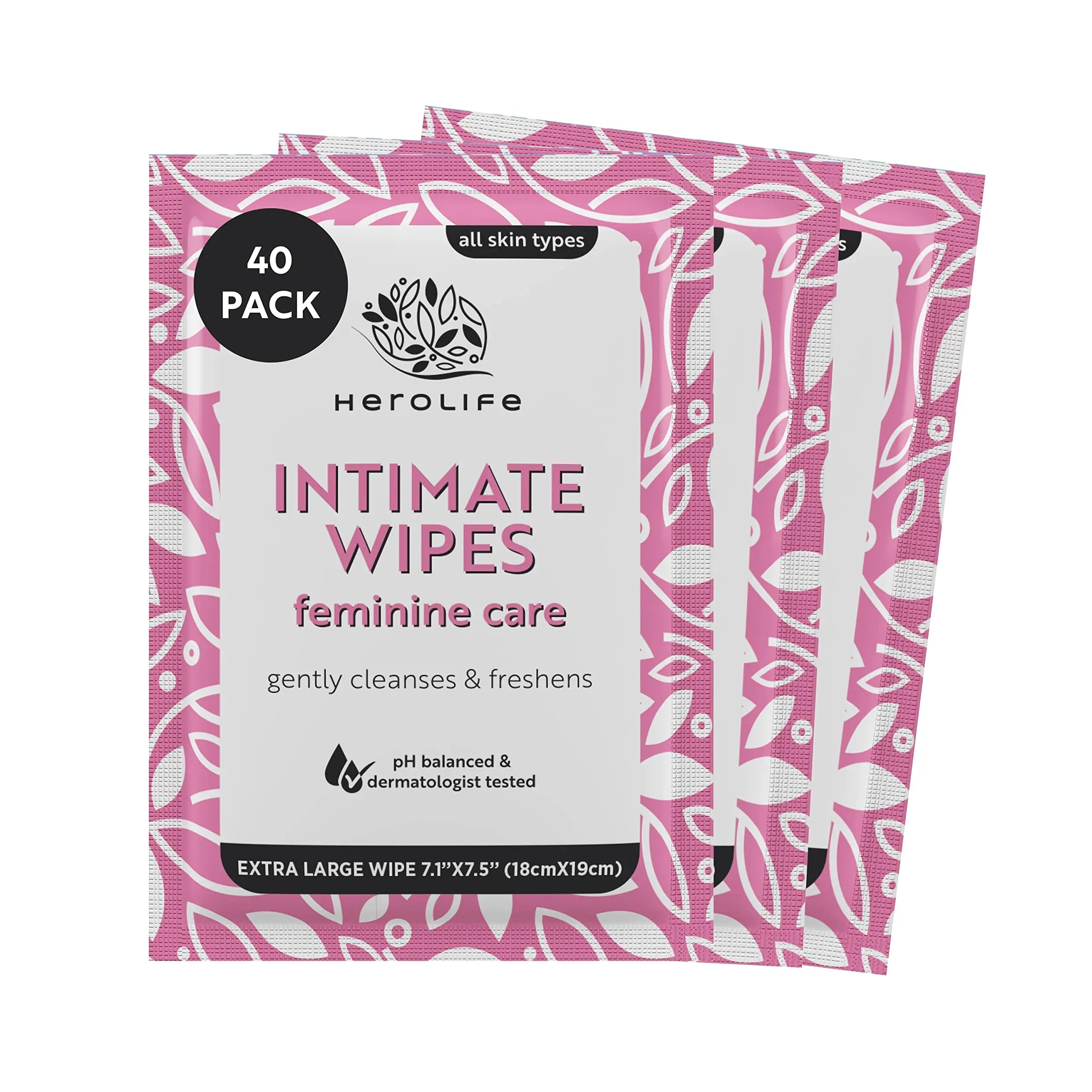 HEROLIFE Personal Wipes for Feminine Care, Single Use To Go, Plant-Based, 1 pack of 40 Single Herolife Au supplements