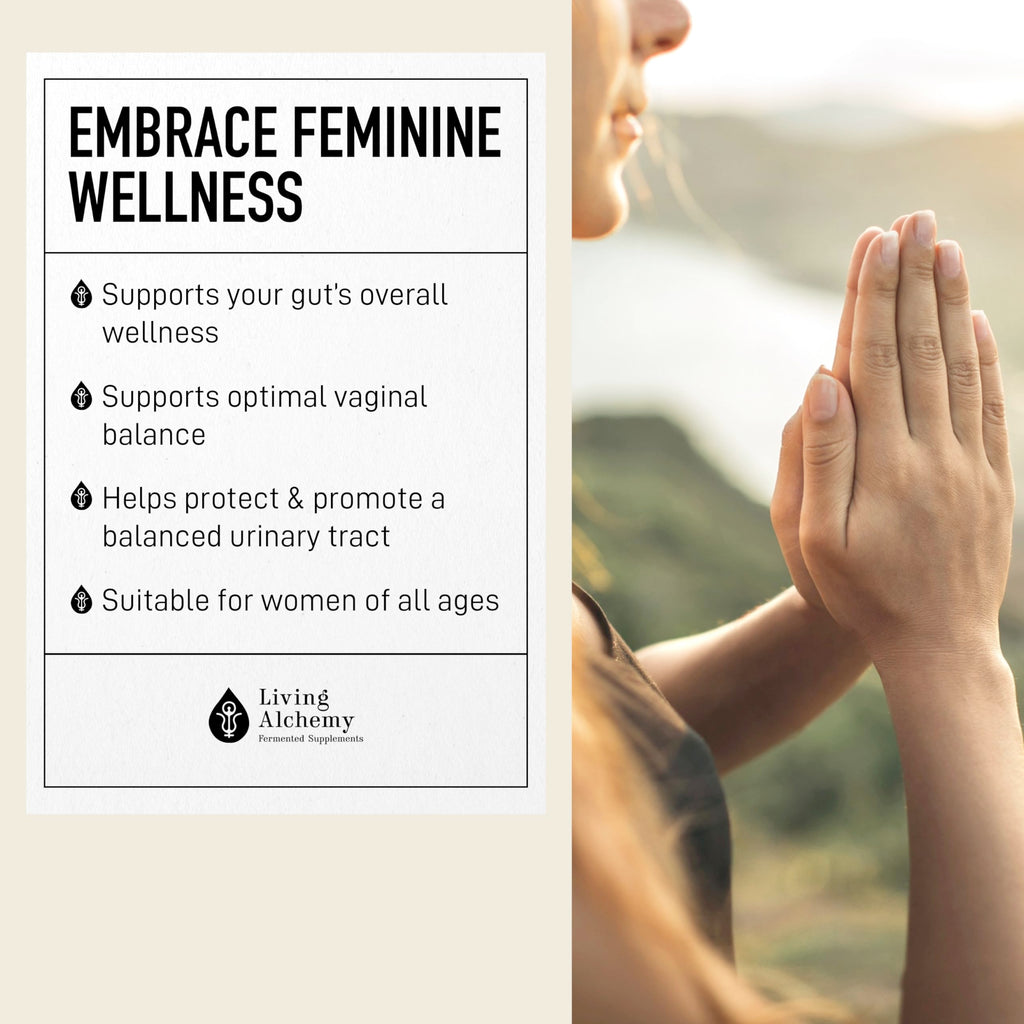 Living Alchemy Gut Health Supplements for Women - Your Flora Probiotics Women with Fermented Soybean, Cranberry Juice, Roselle, Prebiotics, Digestive Enzyme, & Probiotics - Vegan, Non-GMO, 60 Pcs