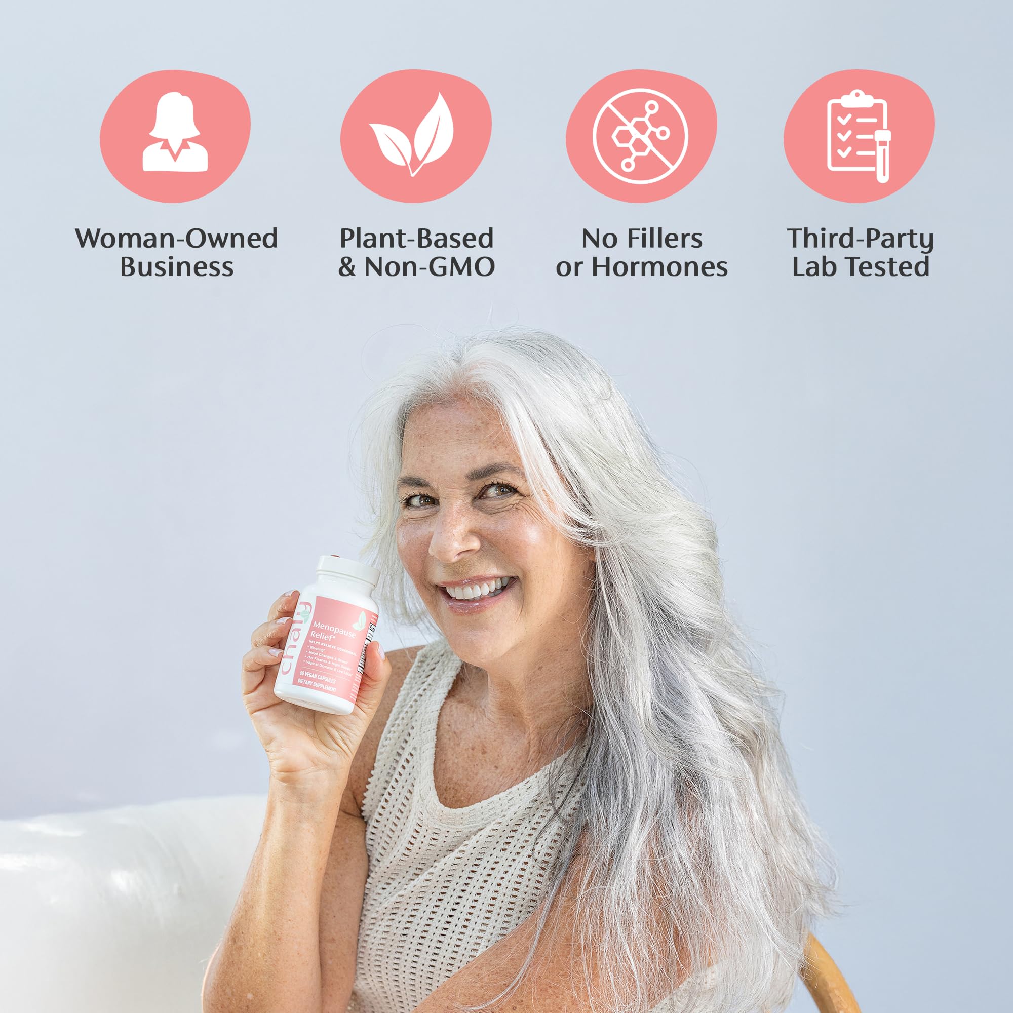 Chaly Menopause Supplements for Women with Ashwagandha KSM 66 and Saffron | Hot Flash, Bloating, Libido, Vaginal Dryness, Stress, and Mood Support Supplement | Menopause Relief Supplements | 60 Count Chaly Au supplements