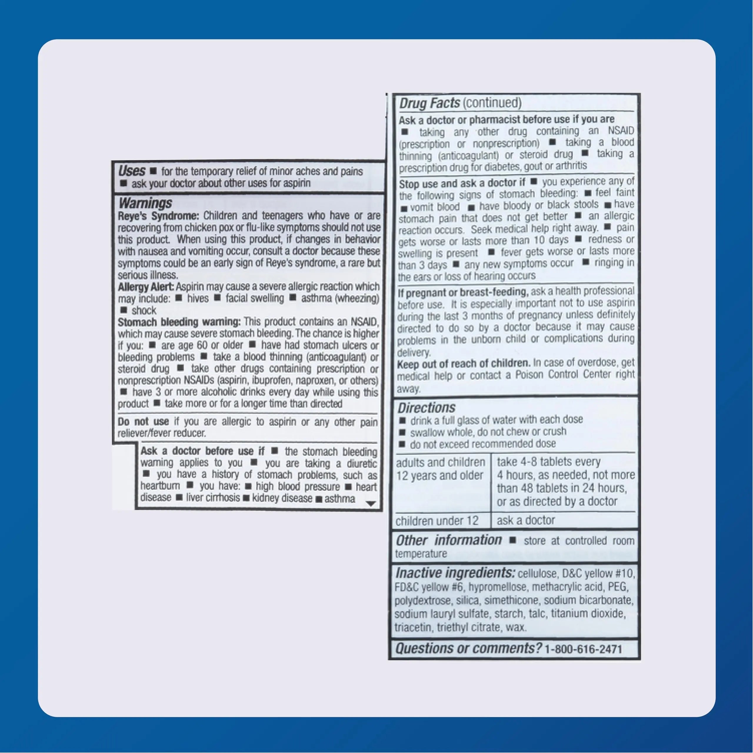 MAJOR Aspirin Low Dose 81 Mg - Pain Reliever (NSAID) - Enteric Coated - 250 Tablets MAJOR Au supplements