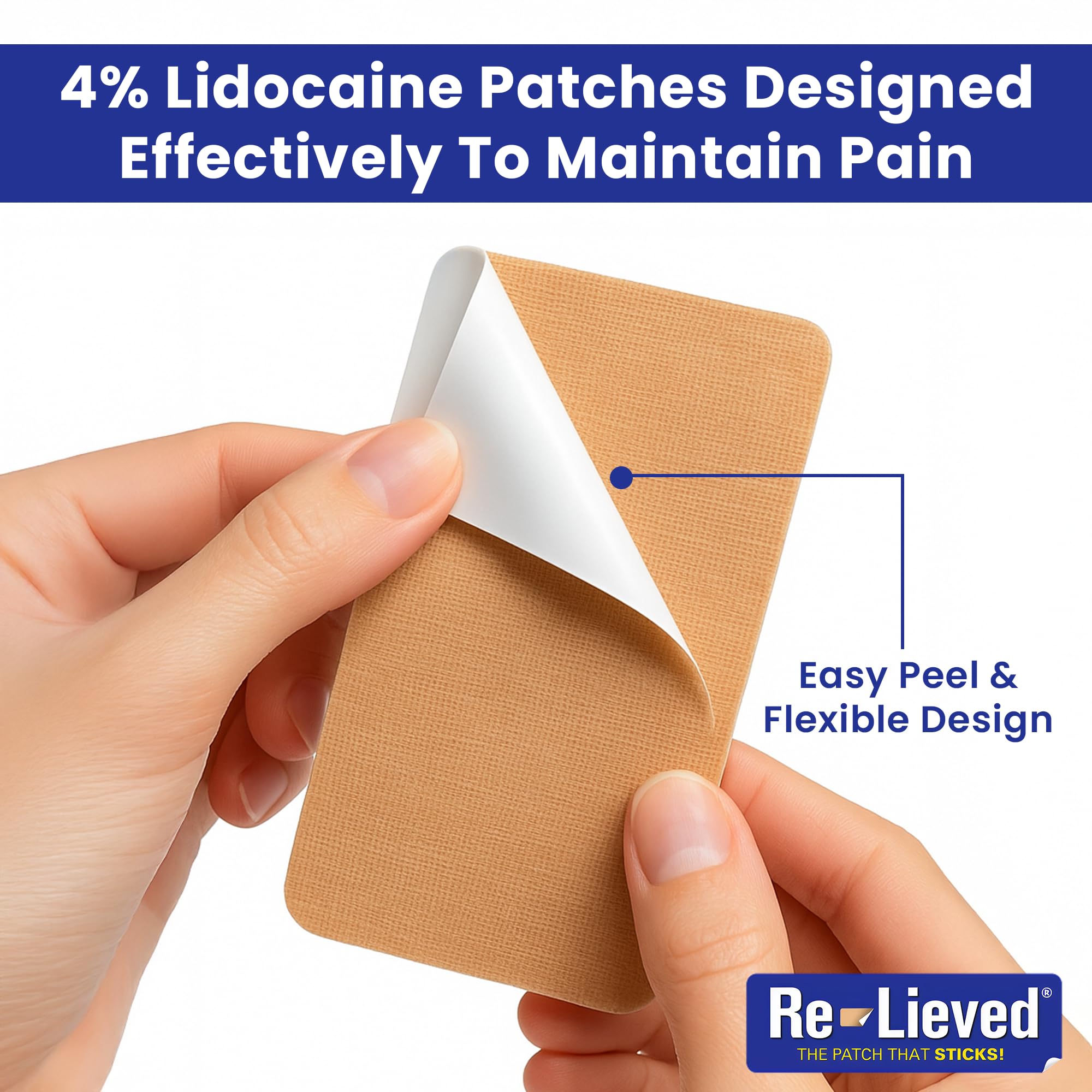 Re-Lieved 4% Lidocaine Patches Maximum Strength - Aluminum-Free, Water Resistant and USA Made -Superior Sticking Pain Relief Patches Quickly Relieves Back, Joints and Muscle Pain-3x6 Inches (31 Count) Re-lieved Au supplements