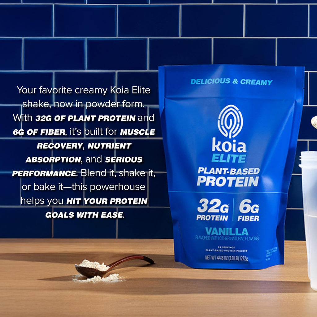 Koia Plant Based Protein Elite Powder, Vanilla, 32g Protein, 4g Sugar, 6g Prebiotic Fiber, Pre & Post Workout, 21 Vitamins & Minerals, Dairy-Free, Gluten-Free, Non-GMO, 24 Servings, 44.8 Oz