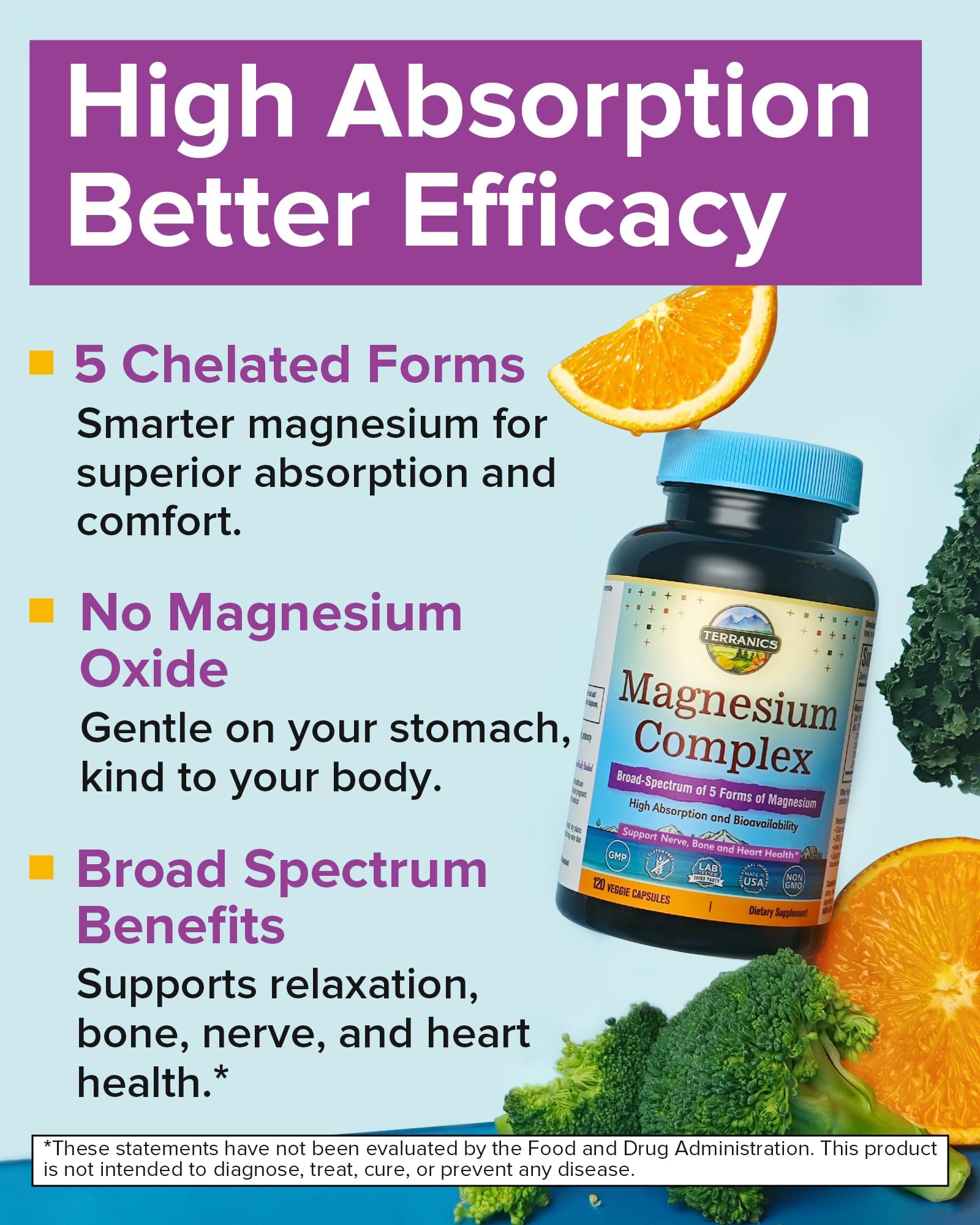 Terranics 5-in-1 Magnesium Complex Supplement 500mg - 5 Forms High Absorption Magnesium Glycinate Citrate Malate Aspartate Gluconate for Sleep Heart Health - Non-GMO 120 Vegan Capsules Terranics Au supplements