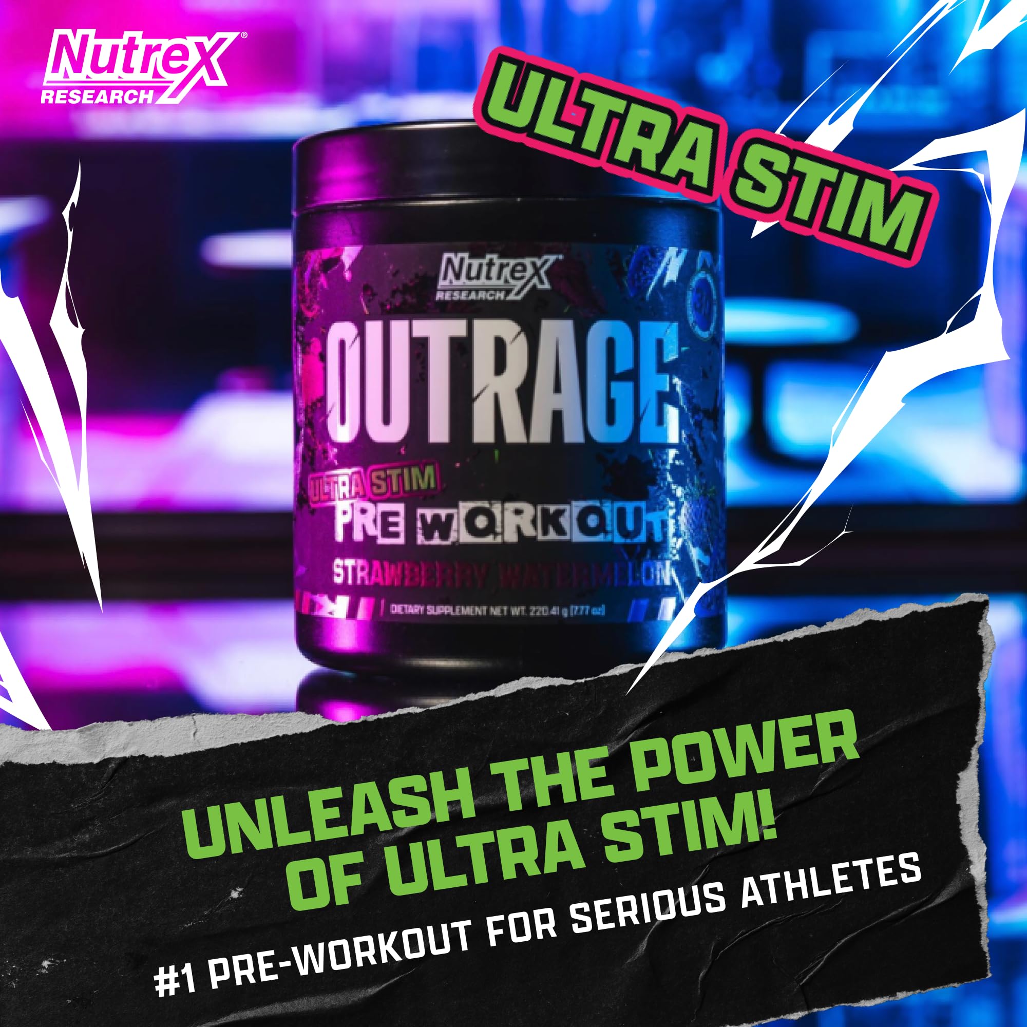 Outrage Ultra HIGH STIM Pre-Workout Powder for Men | 400mg Caffeine, L-Citrulline, Beta-Alanine, Creatine | Extreme Energy, Focus, Strength & Endurance