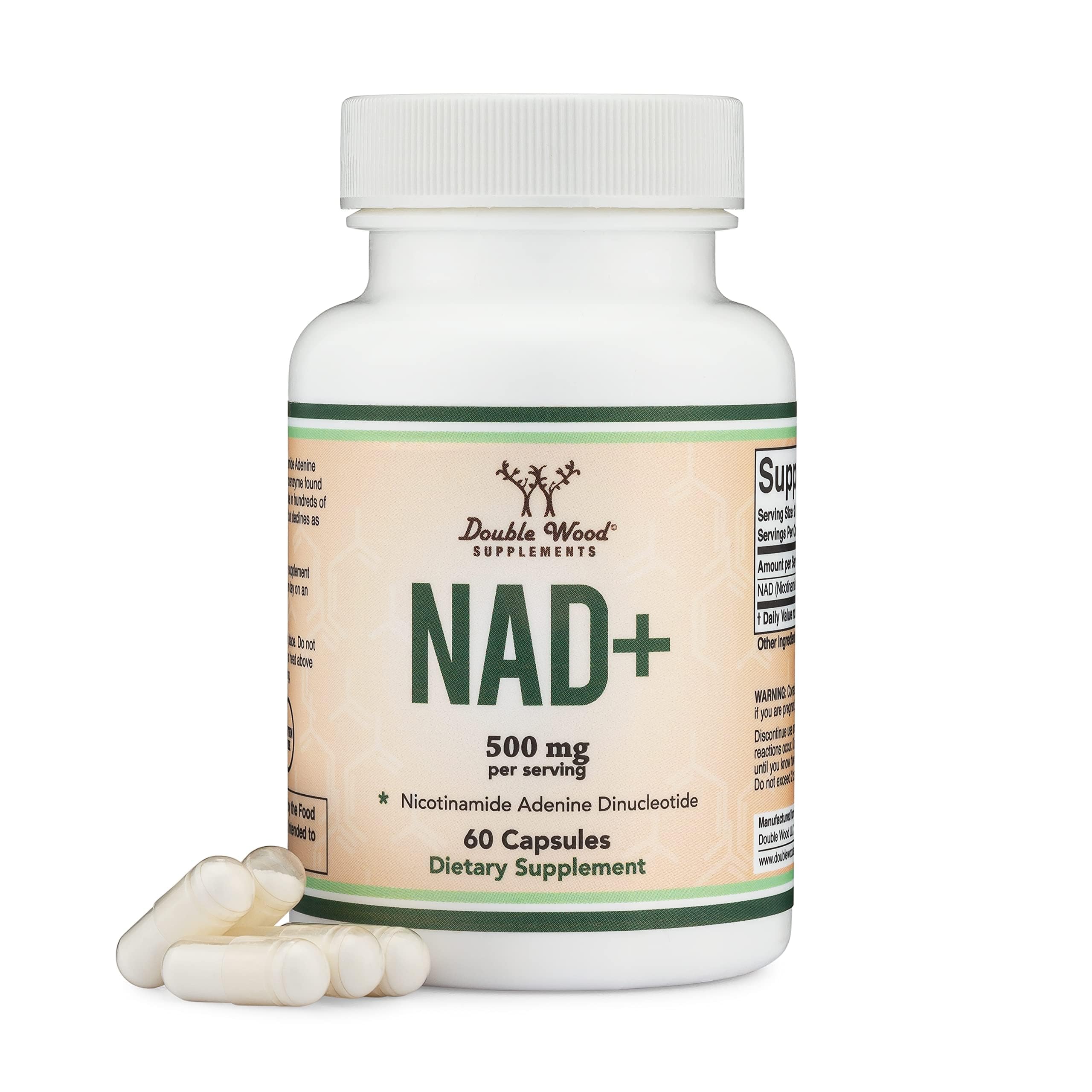 Double Wood Supplements NAD+ Anti Aging & Cell Regeneration | 500mg of 95% Pure NAD Plus Per Serving, 30 Day Supply | Similar to Nicotinamide Riboside