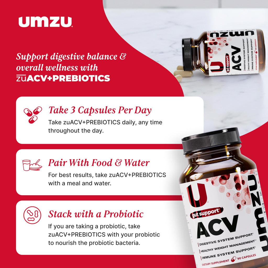 UMZU zuACV Apple Cider Vinegar + Prebiotics Supplement, (30 Day Supply) – ACV & Inulin Fiber Blend – Gut Health Support with ACV Capsules