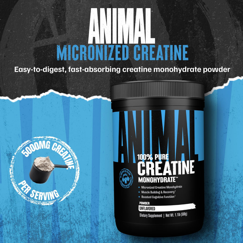 Animal Creatine Monohydrate Powder - Micronized Creatine for Women and Men, Supports Muscle Growth, Strength, Endurance, Recovery and ATP Production,