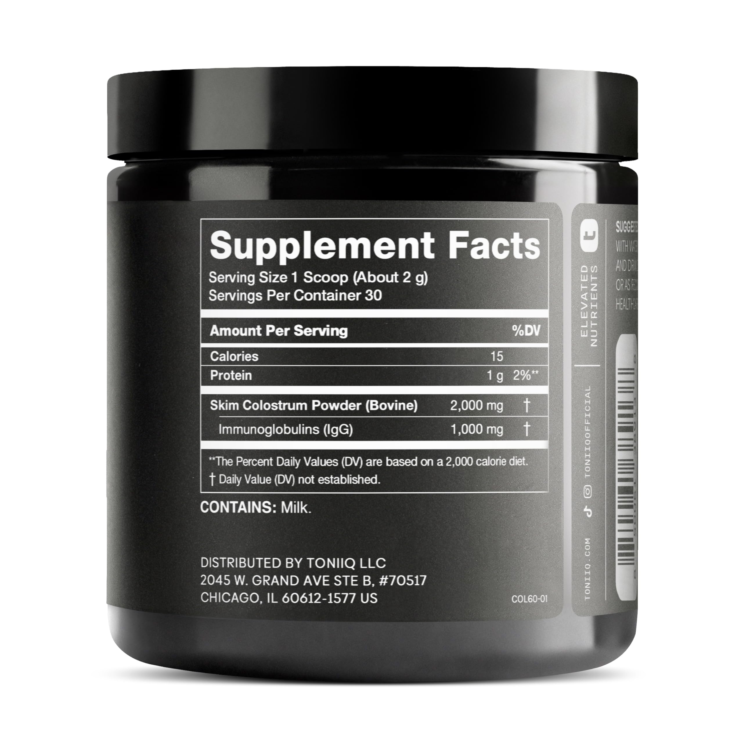 Ultra High Strength Bovine Colostrum Powder - 50% IgG - 2,000mg per Serving - Third Party Tested for Potency - Supports Immune, Gut, and Skin Health - 30 Servings -Premium Bovine Colostrum Supplement Toniiq Au supplements