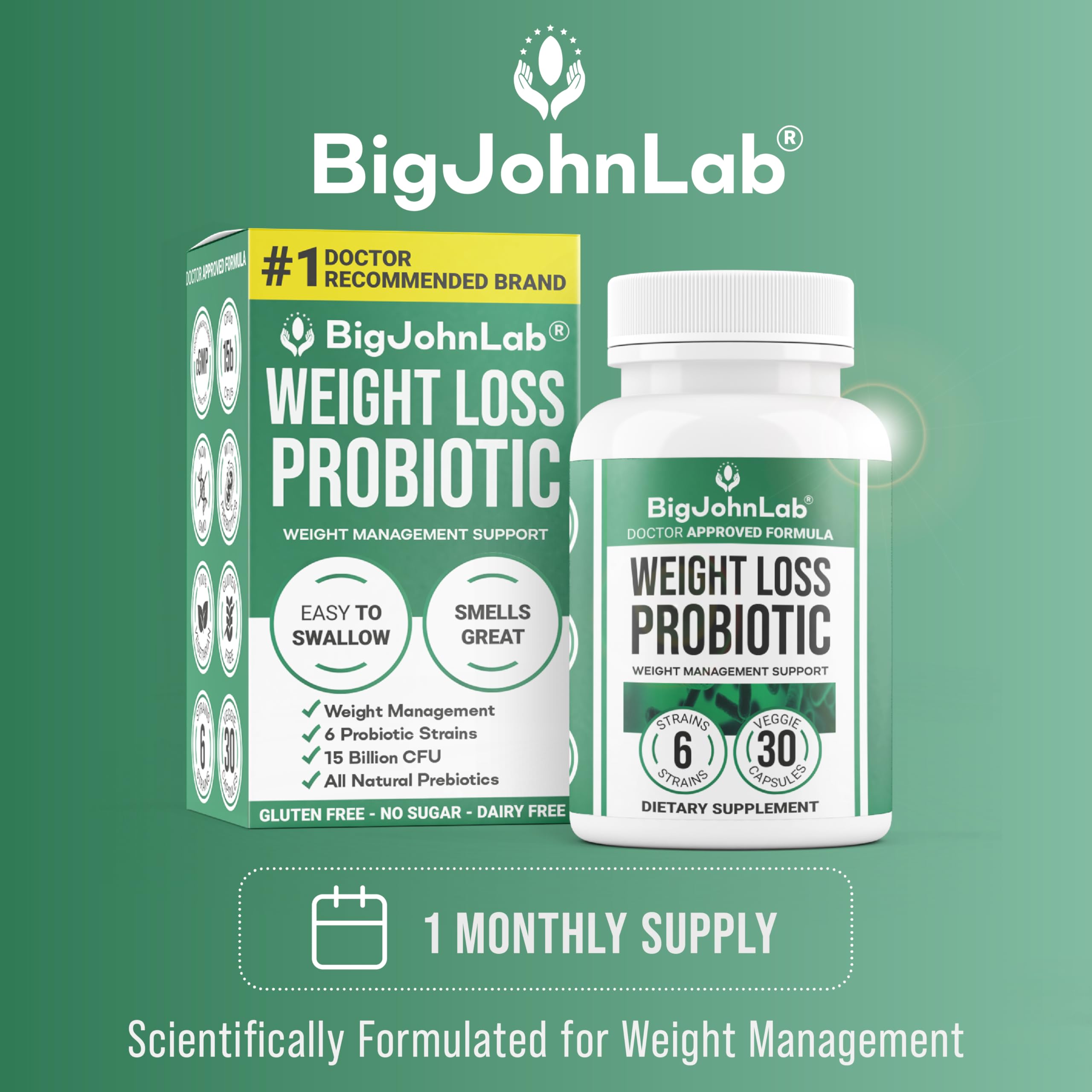 BIGJOHNLAB® - Probiotics for Weight Management & Bloating - 6 Probiotic Strains - Prebiotics - Key Ingredient Cayenne & Green Tea - Supports Gut Health - Weight Management for Women & Men - 30 CT BIGJOHNLAB Au supplements
