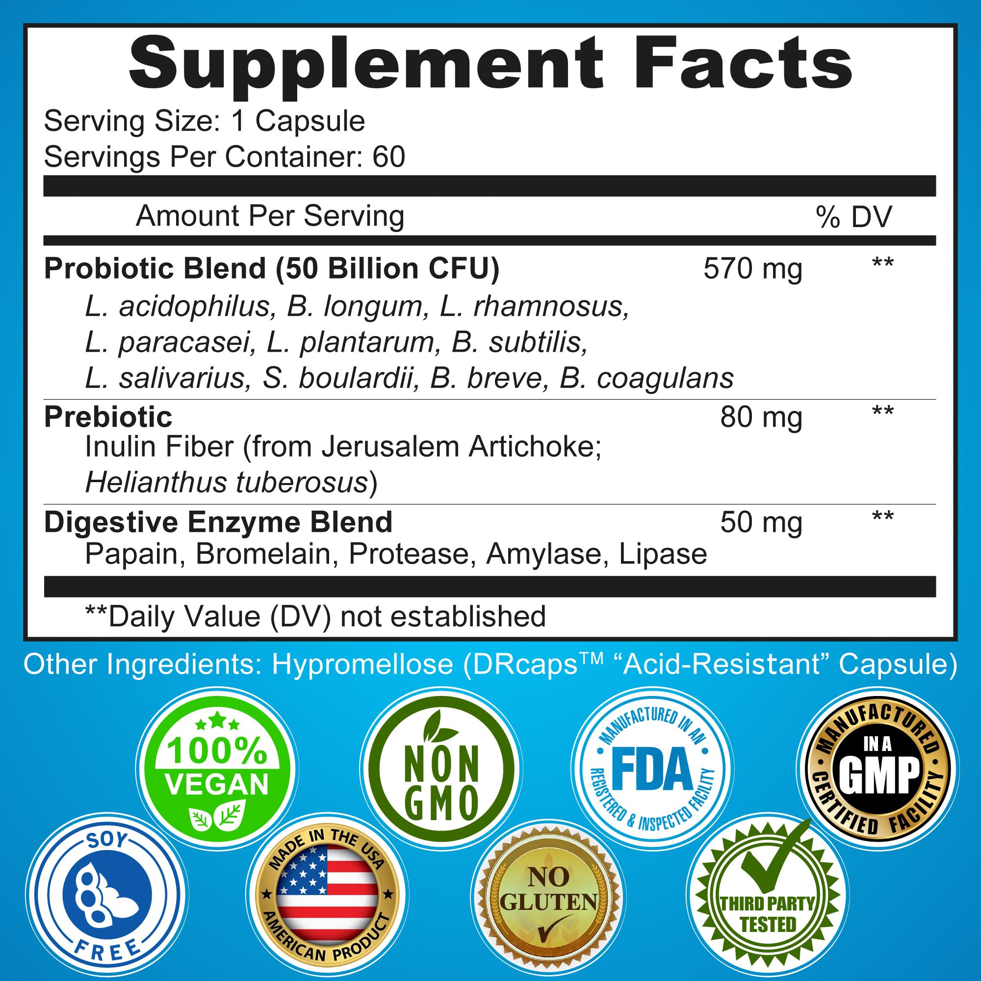 Probiotics with Digestive Enzymes and Prebiotic for Women and Men - 3-In-1 Vegan Probiotic Prebiotic Multi Enzyme Complex for Gut Health