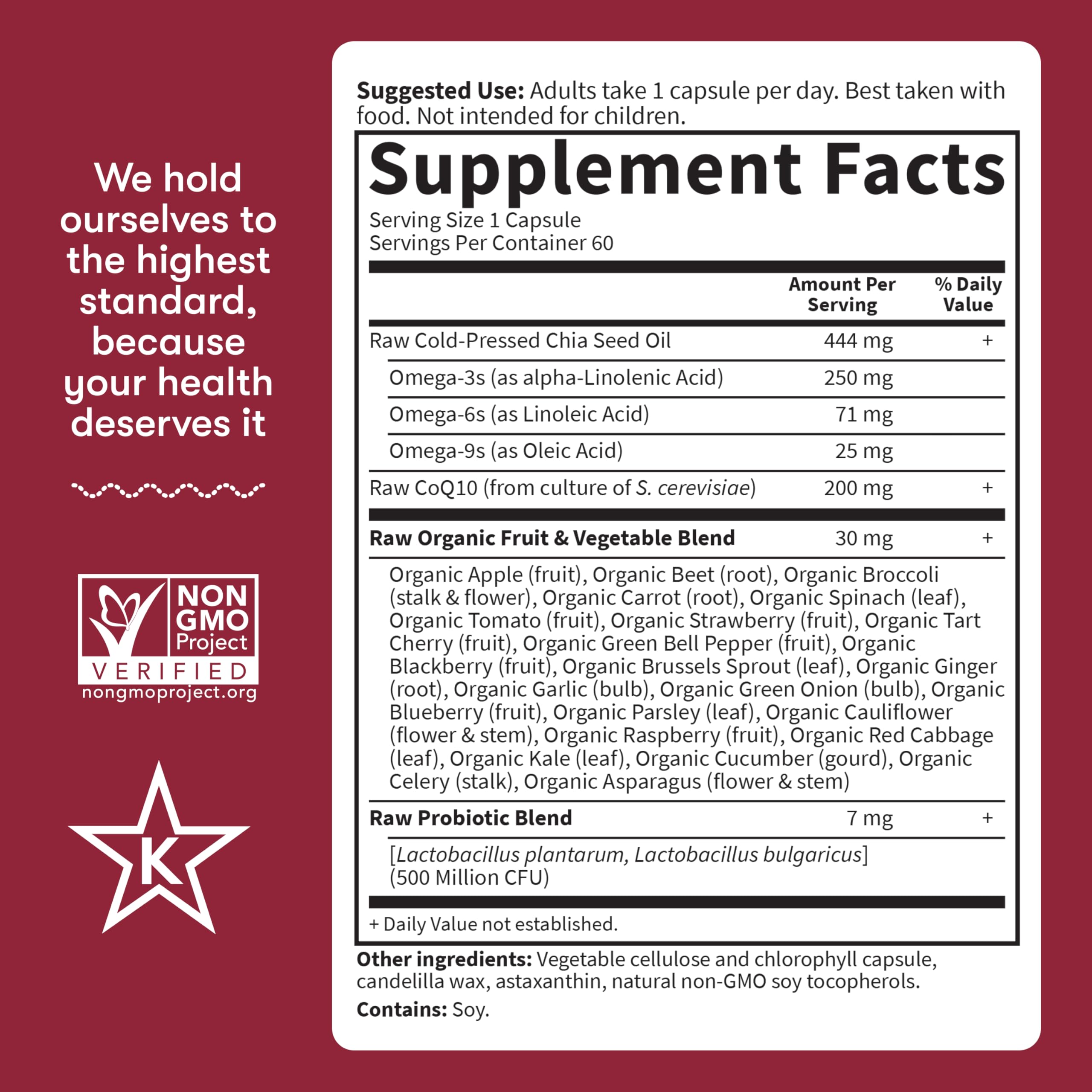 Garden of Life CoQ10 200mg, Vegetarian Omega 3 6 9 Supplement Raw Co Q 10 Chia Seed Oil, Whole Food Nutrition with Antioxidant Support