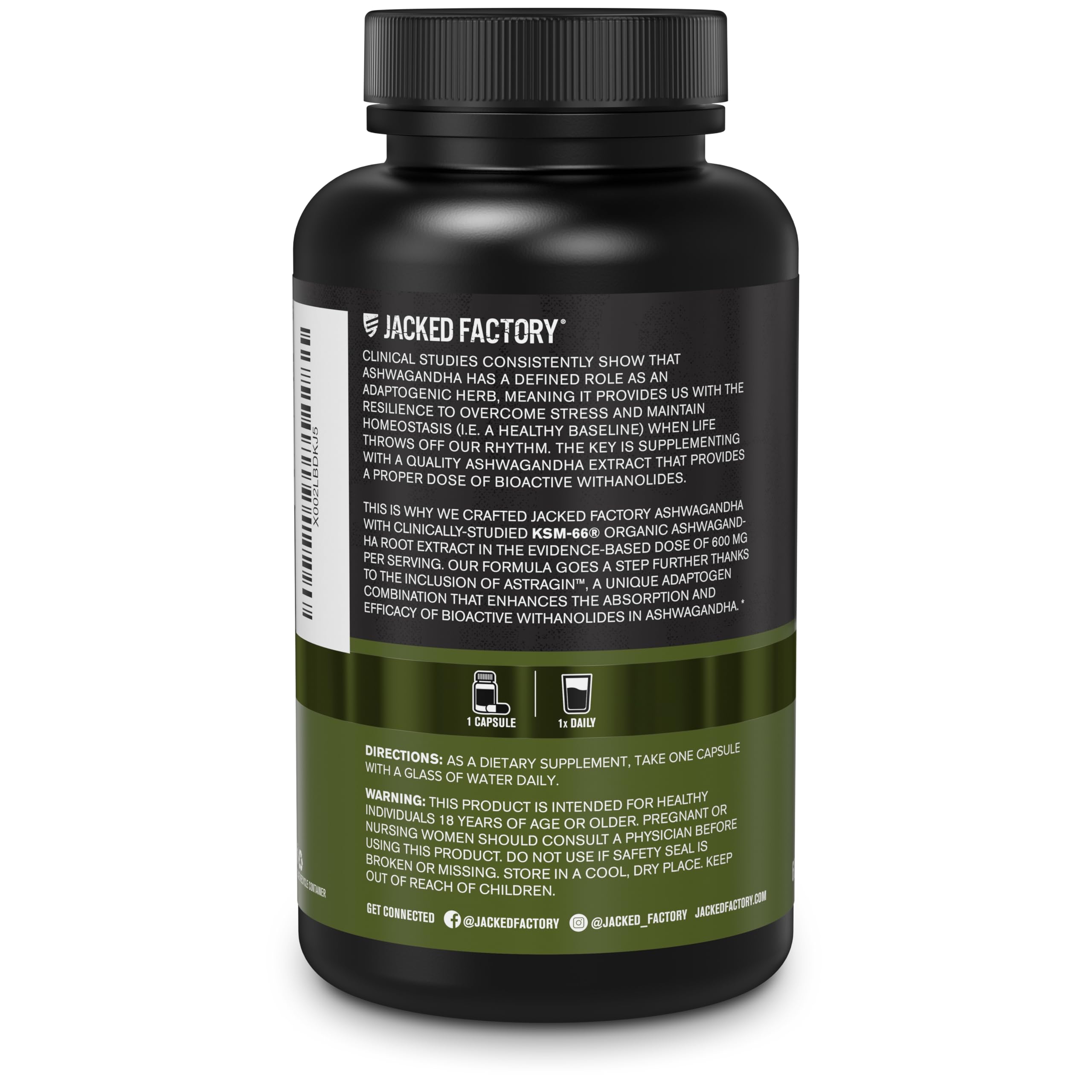 Jacked Factory Ashwagandha Root Extract (KSM-66 Ashwagandha) w/ 5% Withanolides - Supplement for Natural Stress Relief, Cognitive Function, Vitality, and Mood Support - 60 Veggie Capsules Jacked Factory Au supplements