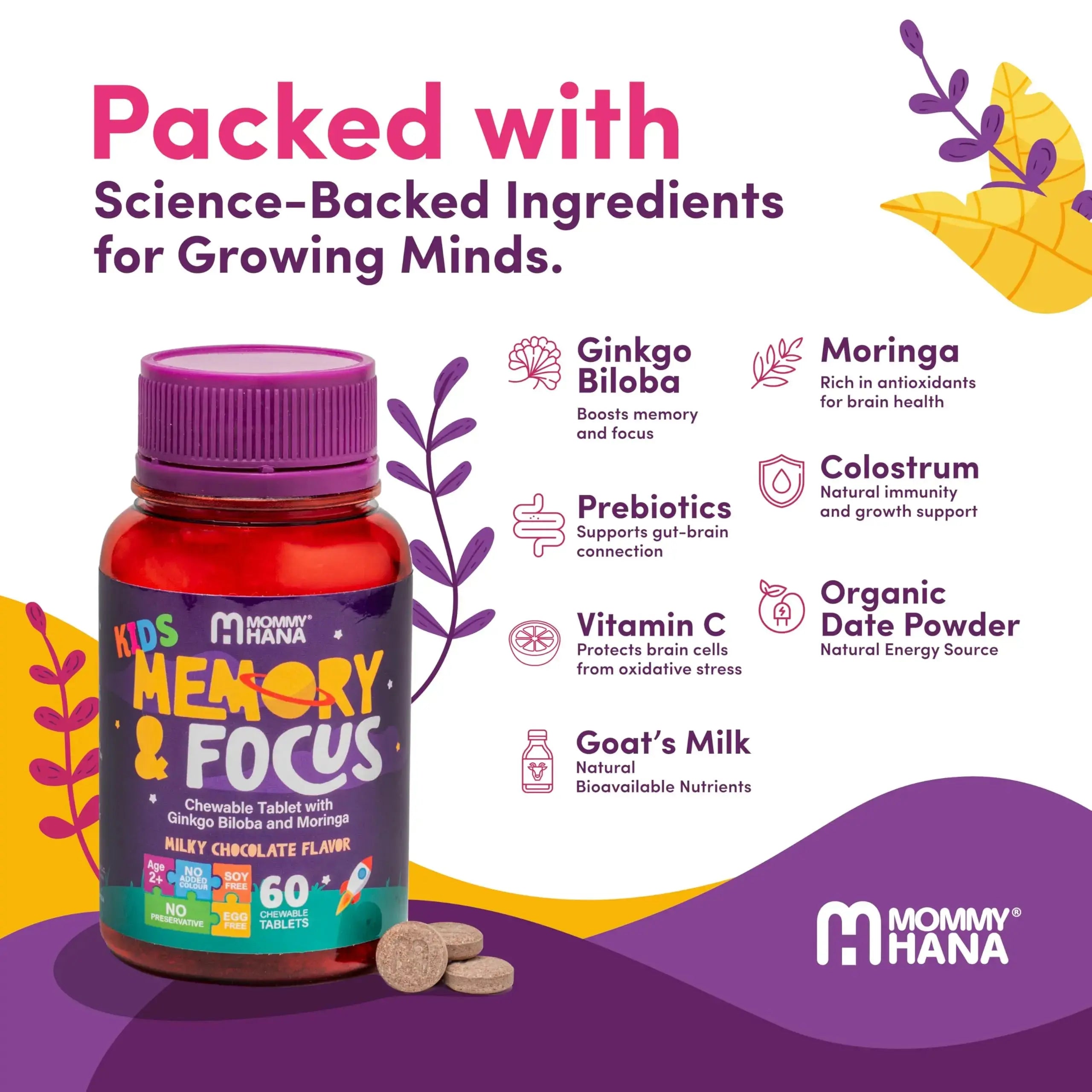 Chewable Chocolate Kids Multivitamin with Probiotic, Vitamin C, Ginkgo Nut, Colostrum, Moringa - Kids Vitamins Immune Support MOMMY HANA Au supplements