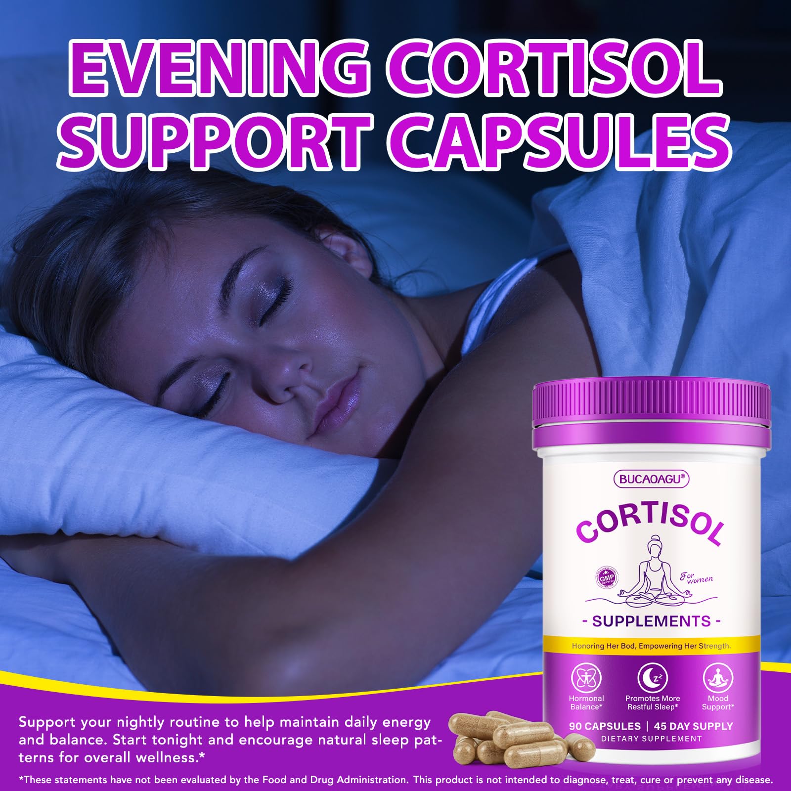 BUCAOAGU Cortisol Supplements for Women - Cortisol Reducer & Stress Support - Magnolia Bark, Rhodiola Rosea, Holy Basil, Magnesuim, Phosphatidylserine - Hormone Balance & Mood, Focus, Sleep Support BUCAOAGU Au supplements