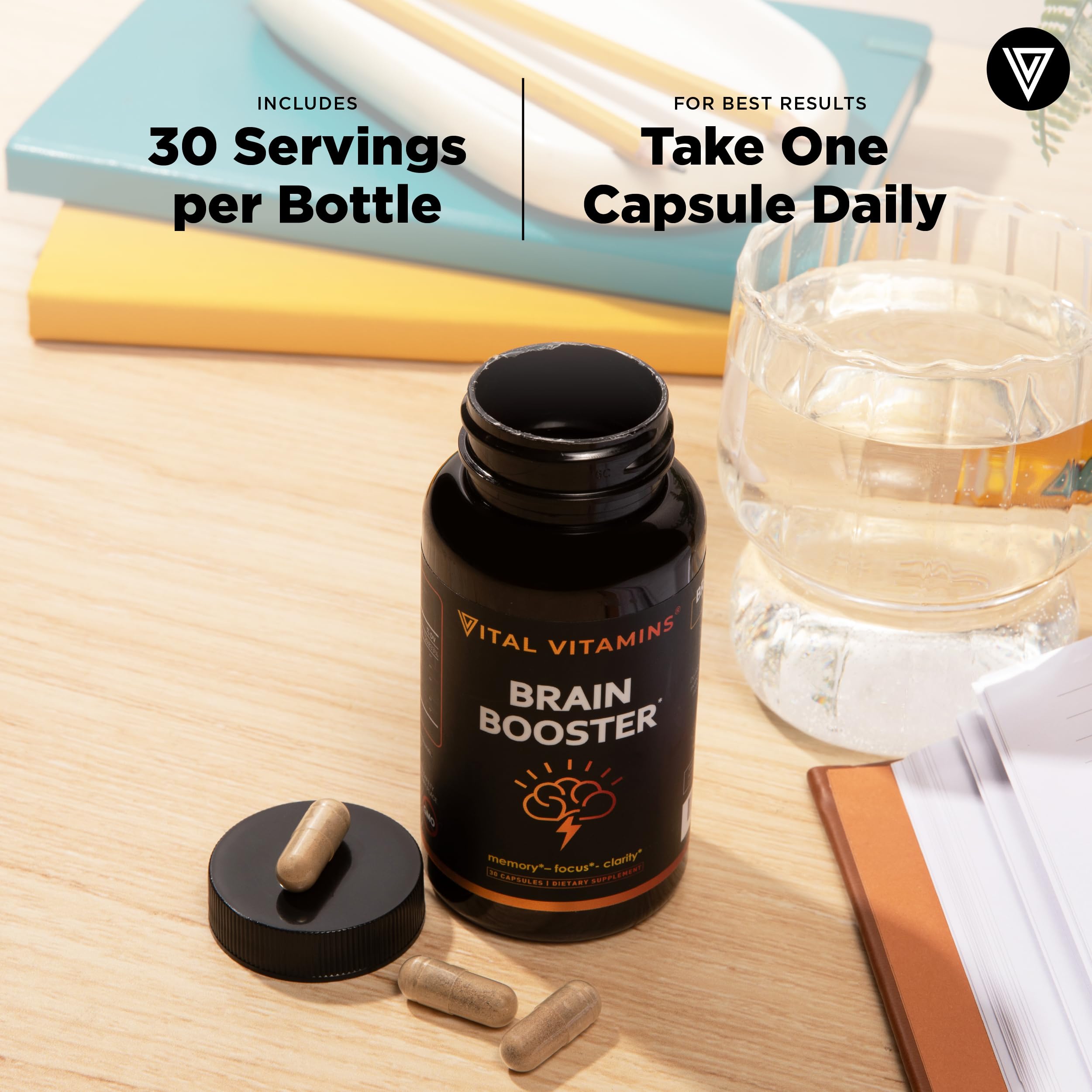 Vital Vitamins Brain Supplements with Bacopa Monnieri - for Memory and Focus – Nootropic Brain Booster - Caffeine-Free Support for Adults & Seniors – Non-GMO, 30-Day Supply, 30 Capsules Vital Vitamins Au supplements