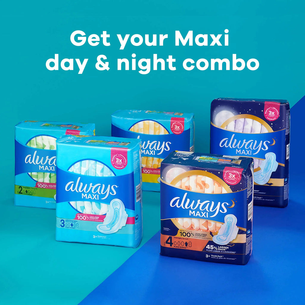 Always Maxi Feminine Pads For Women, Size 2 Long Super Absorbency, With Wings, Unscented, 60 Count Always Au supplements