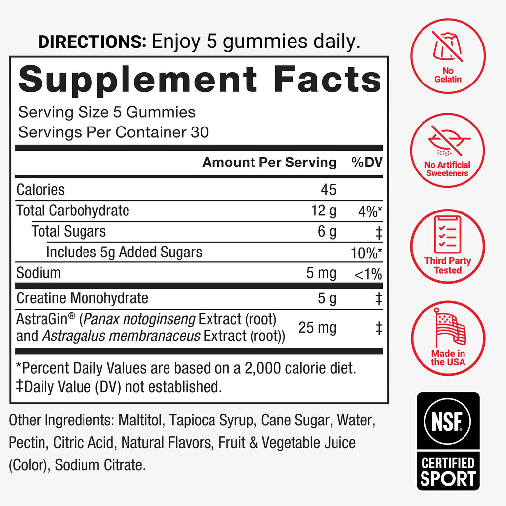 Force Factor Creatine Monohydrate Gummies, NSF Certified, 5g Dose for Men & Women to Support Muscle, Strength, Recovery, Cognitive Health & Memory, Mixed Berry, 150 Gummies Force Factor Au supplements