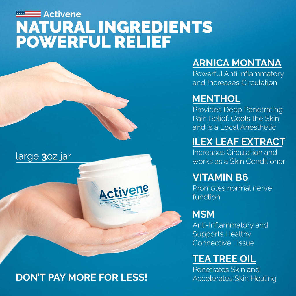 Activene Pain Relief Cream - Anti Inflammatory formulation with Powerful Arnica, Menthol & MSM for Joints, Tendons & Muscles. Chosen by Sufferers of Arthritis, Knee, Shoulder, Neck, Back & Other Pains Activene Au supplements