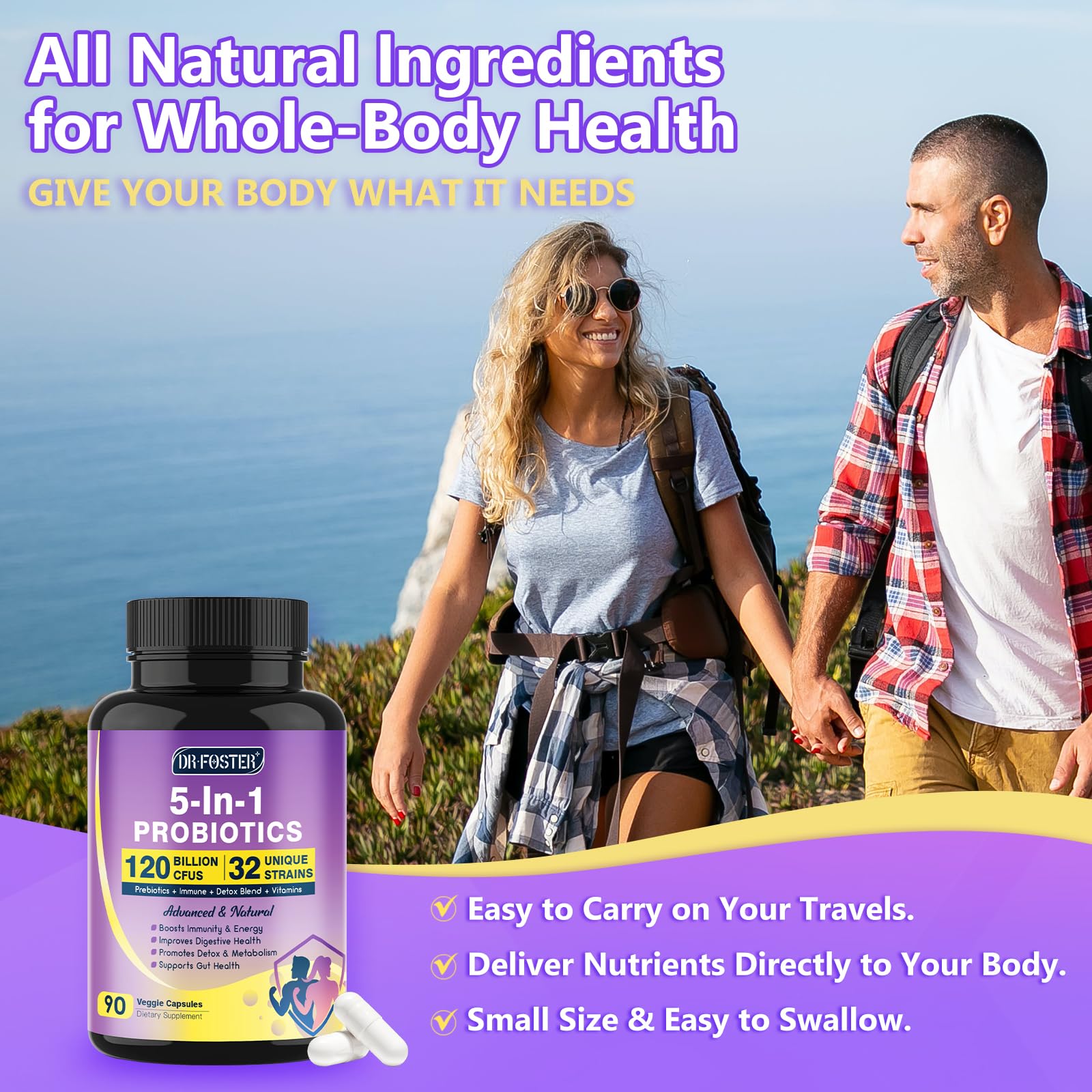 Probiotics for Women & Men Digestive Health，120 Billion CFUs, Prebiotics and Probiotics for Gut Health, D3, Zinc & Immune Support Herbs, Detox Cleanse, 45 Day - 3 Month Supply DRFOSTER Au supplements