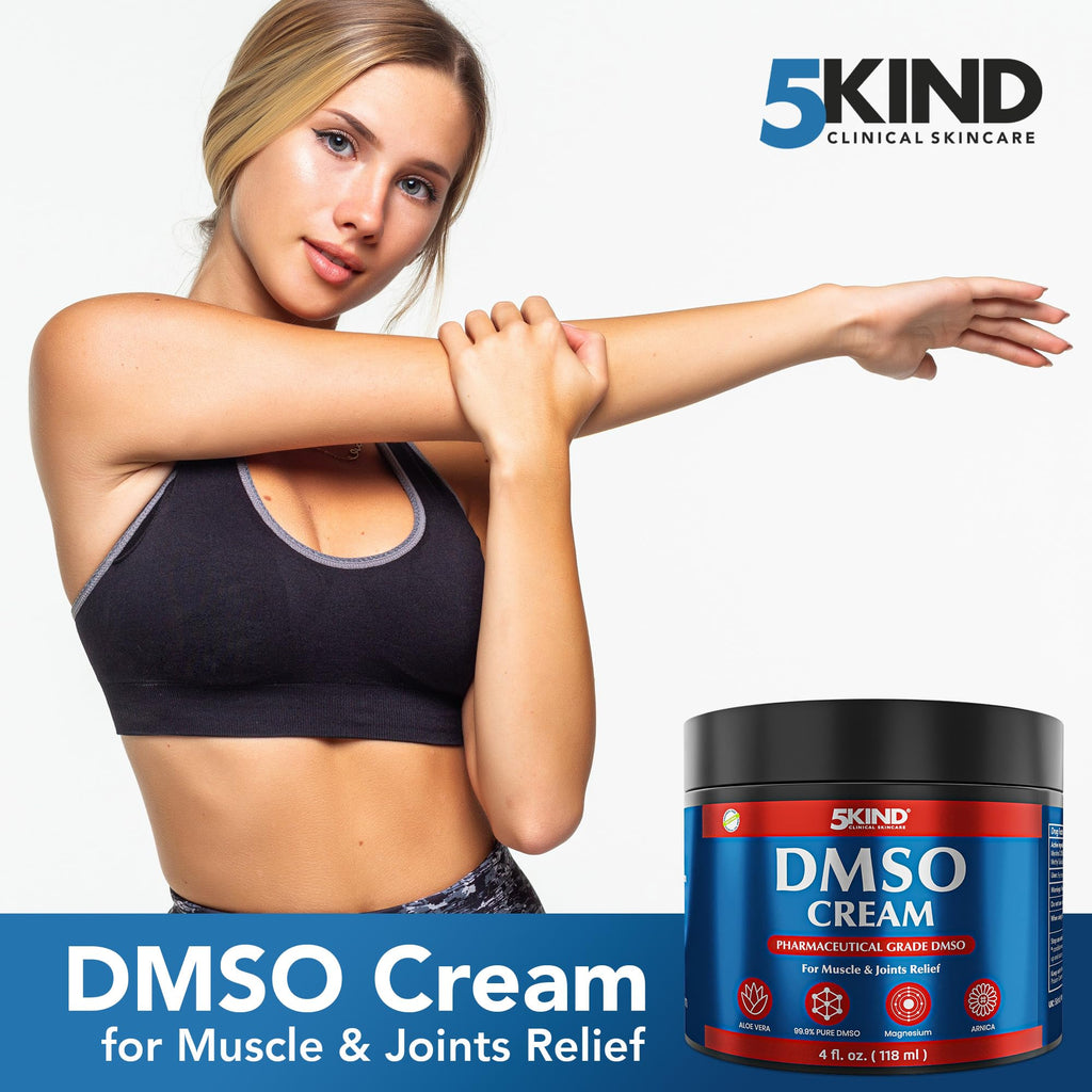 5Kind DMSO Cream for Pain Relief 4 fl oz - 99.9% Pure DMSO Pharmaceutical Grade Cream - Aloe Vera, Magnesium, Arnica & Menthol - Topical Muscle and Joint Pain Relief - Registered NDC - Made in USA 5kind clinical skincare Au supplements