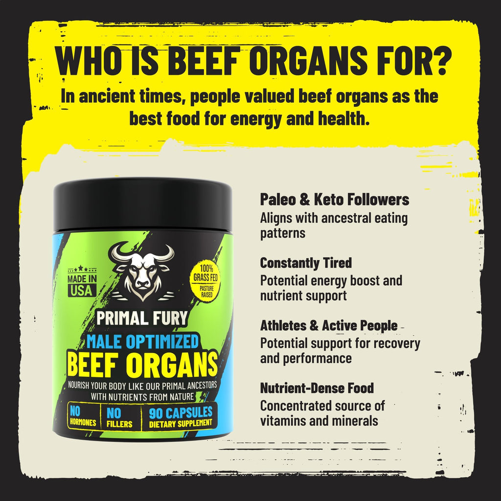 Grass Fed Beef Organ Supplement for Men - Male Optimization Pills - 6 Vital Beef Organs to Drive Prostate Health & Peak Performance, Made in USA, 90 Capsules (2 Pack) PRIMAL FURY Au supplements
