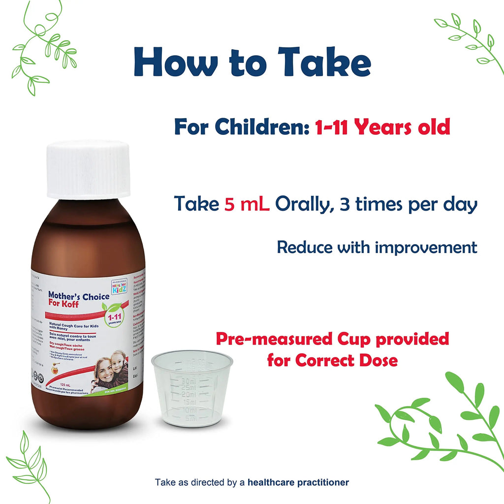 Mother’s Choice for Koff, for Dry and Wet Cough, Natural Cough Care for Kids with Honey, 125 ml PHARMARIS HEALTHY KIDZ MOTHER'S CHOICE Au supplements
