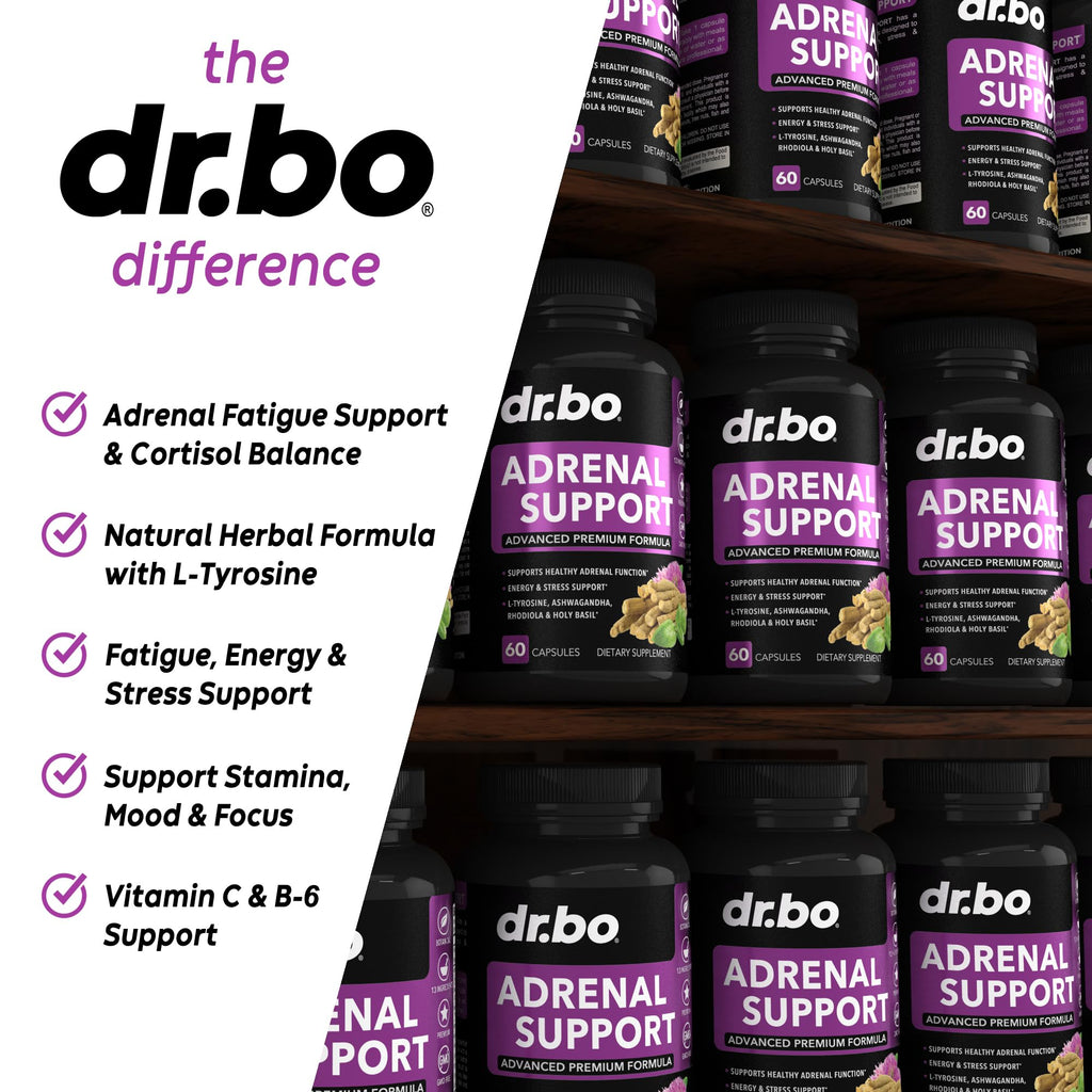 Adrenal Support Cortisol Manager Supplement - Adrenal Fatigue Supplements for Women & Men with Natural Adaptogen Ashwagandha Holy Basil Rhodiola L Tyrosine Complex Fatigue Cortisol Health - 60 Pills DR. BO Au supplements